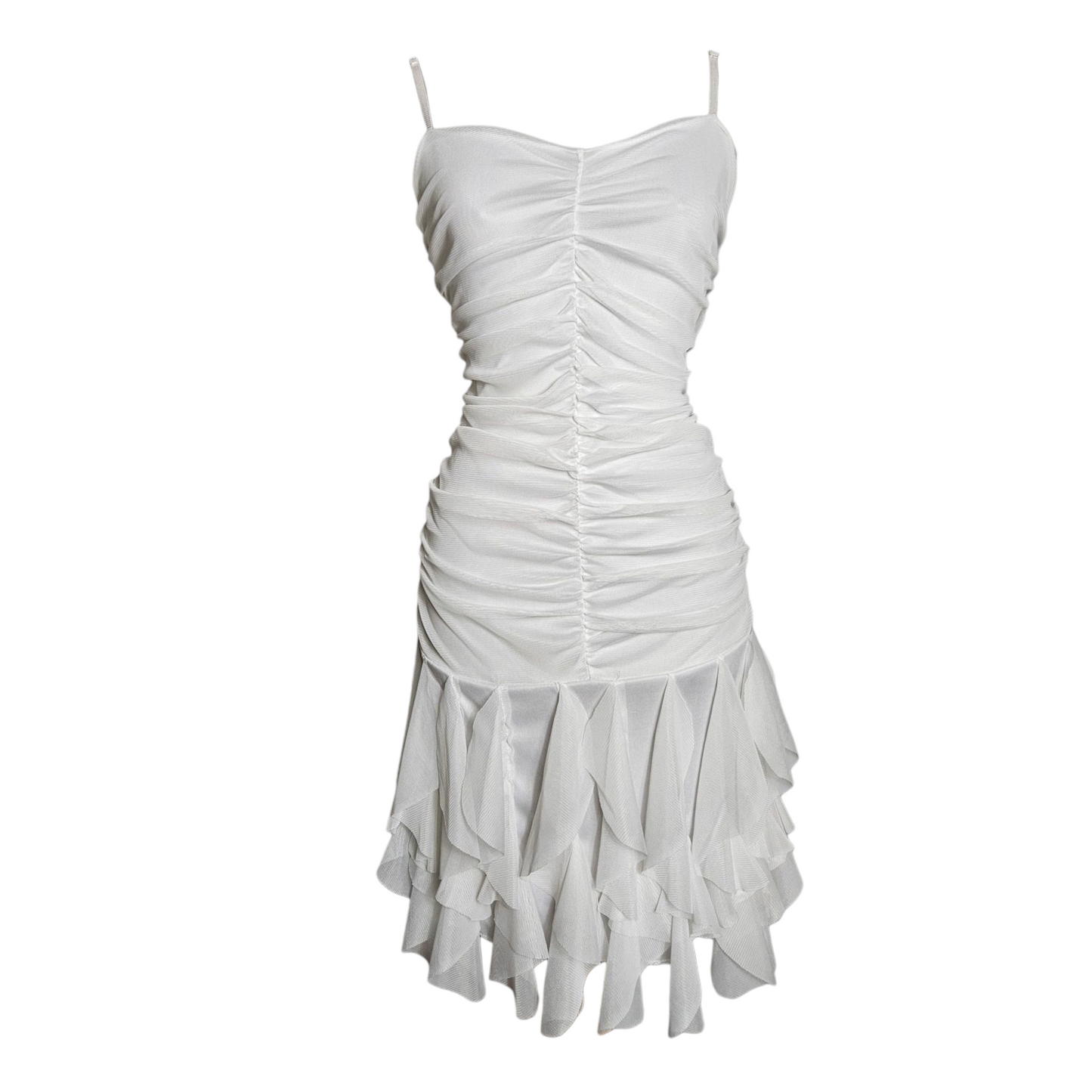 Robe asymétrique en voile plissé blanche