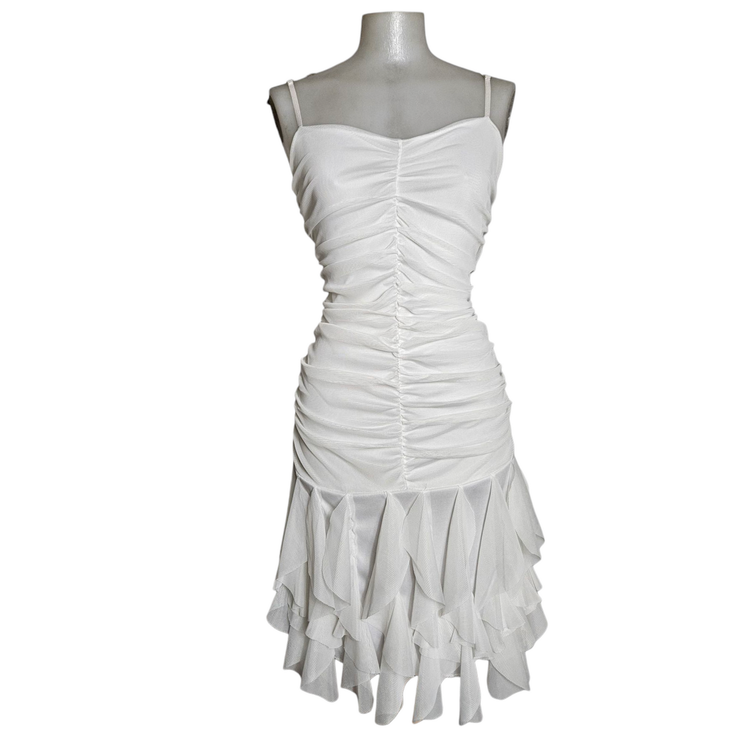 Robe asymétrique en voile plissé blanche