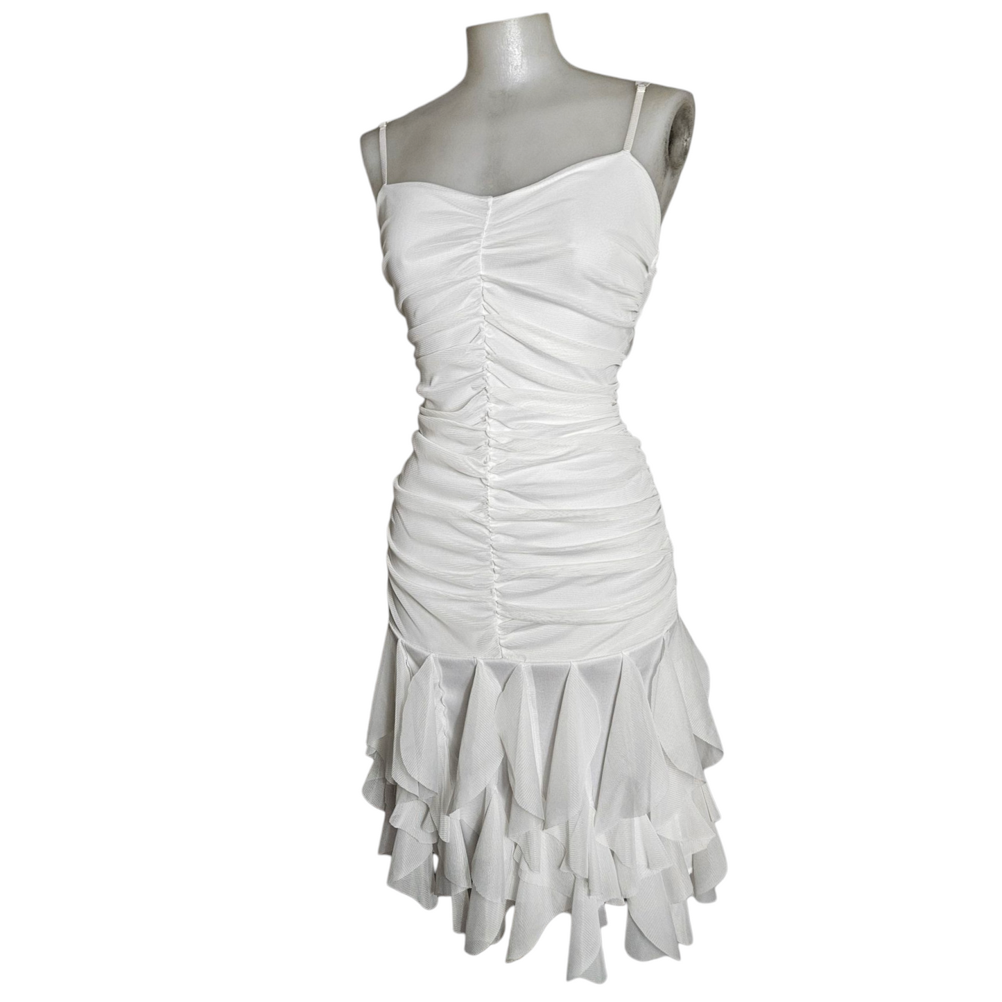 Robe asymétrique en voile plissé blanche