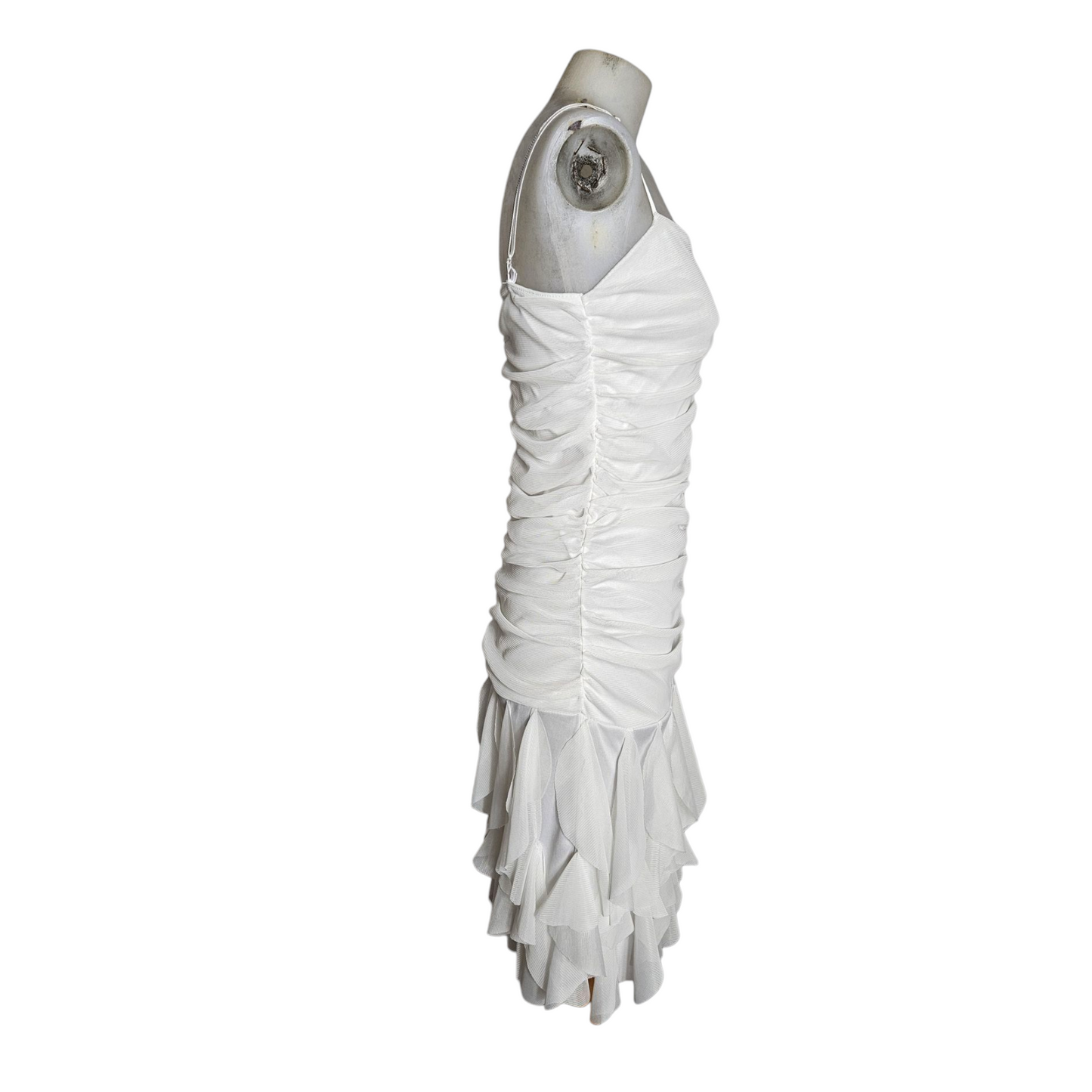 Robe asymétrique en voile plissé blanche