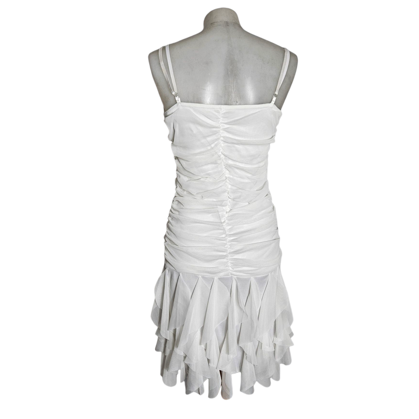 Robe asymétrique en voile plissé blanche