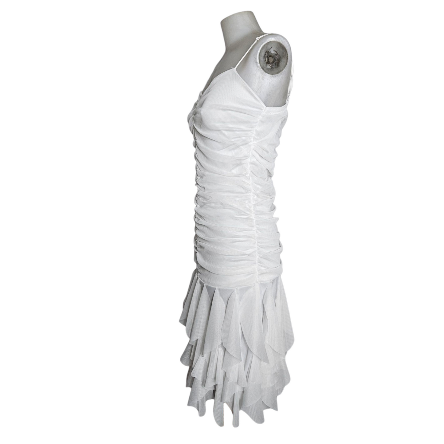 Robe asymétrique en voile plissé blanche