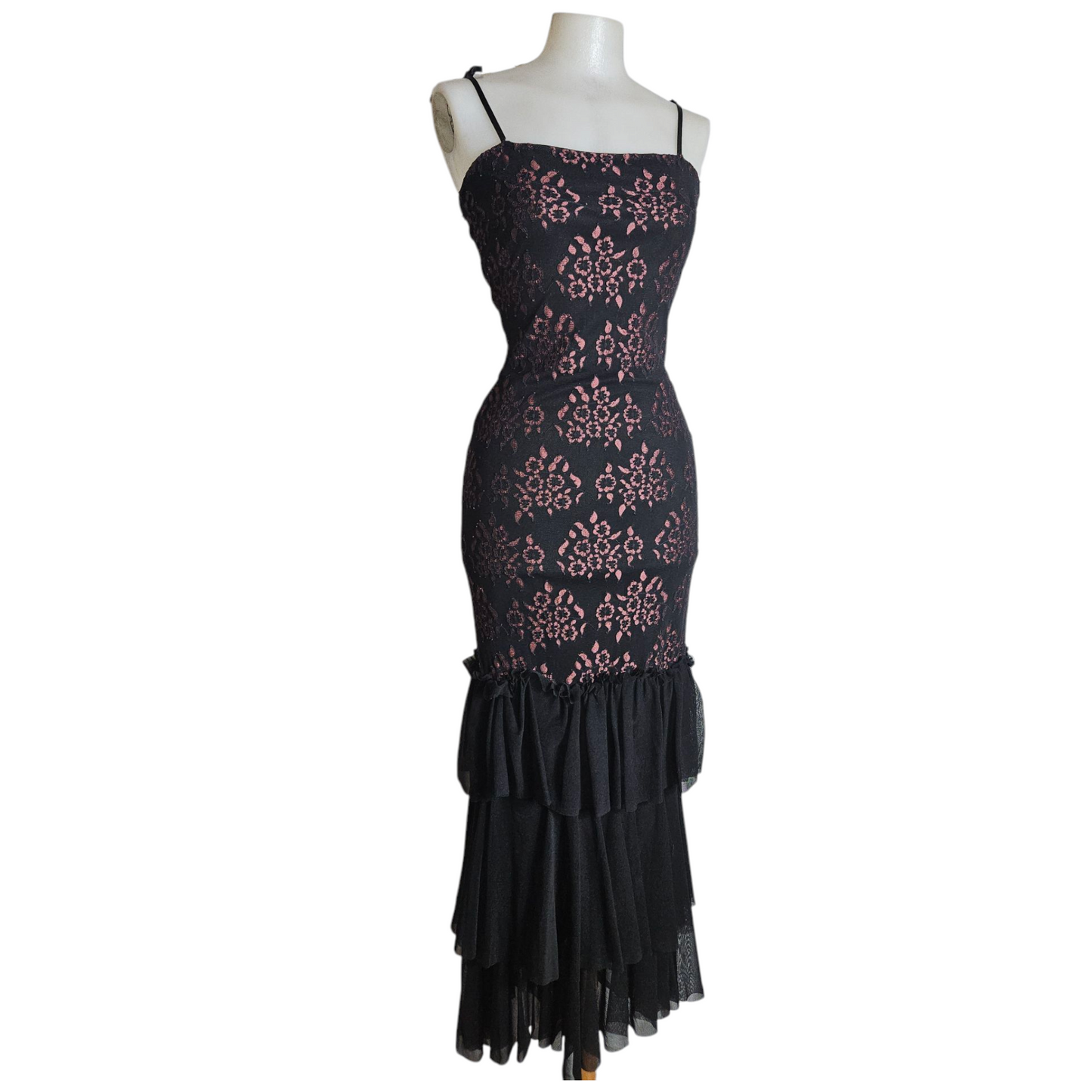 Robe maxi en voile et dentelle
