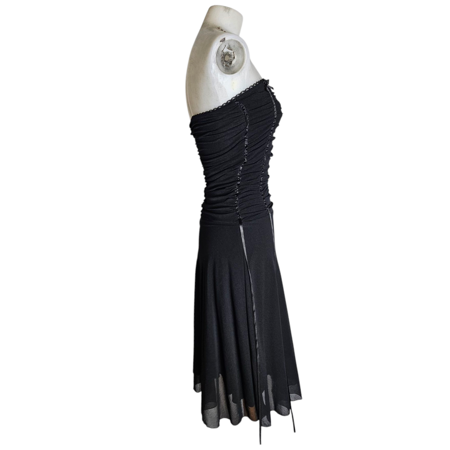 Strapless voile dress with satin trim