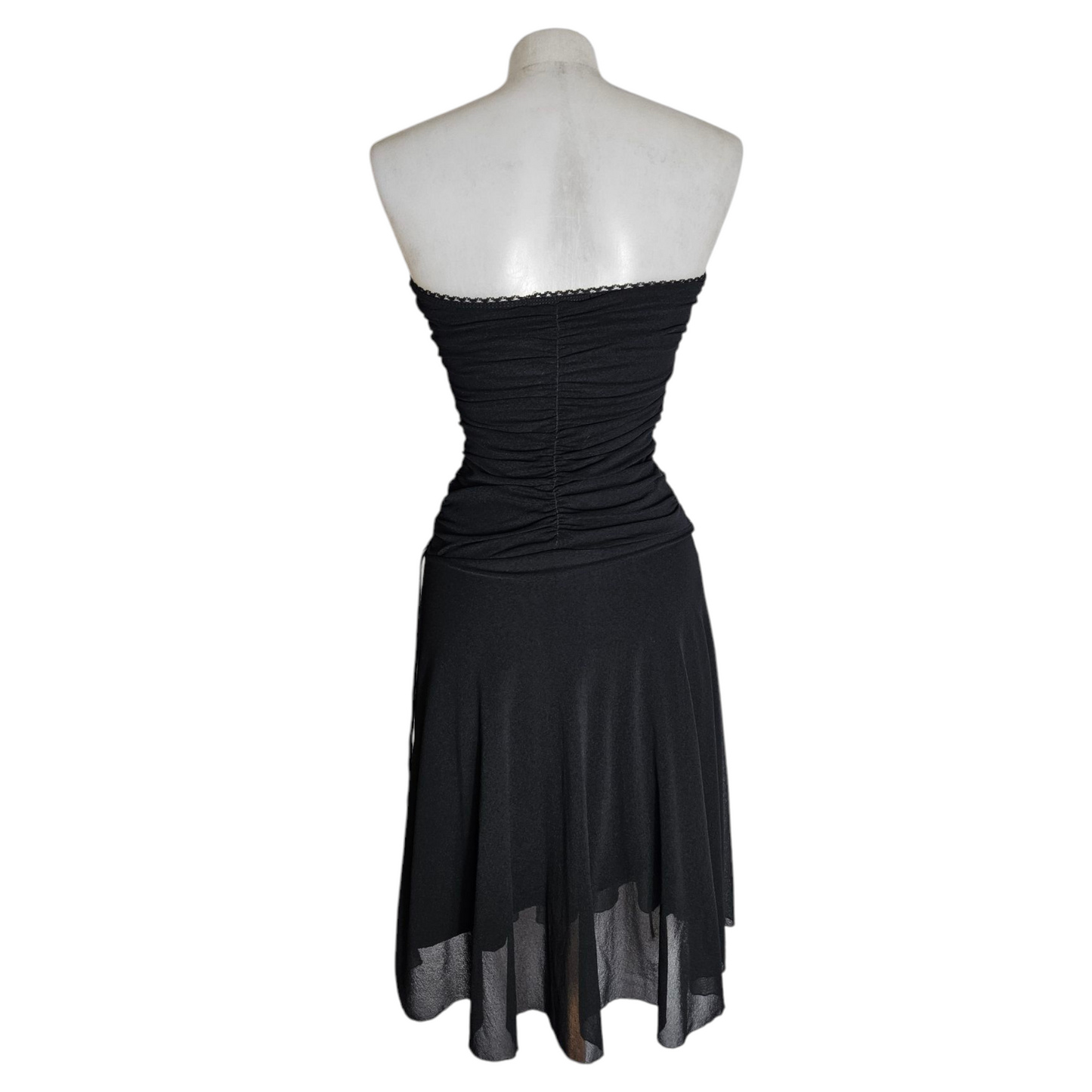 Strapless voile dress with satin trim