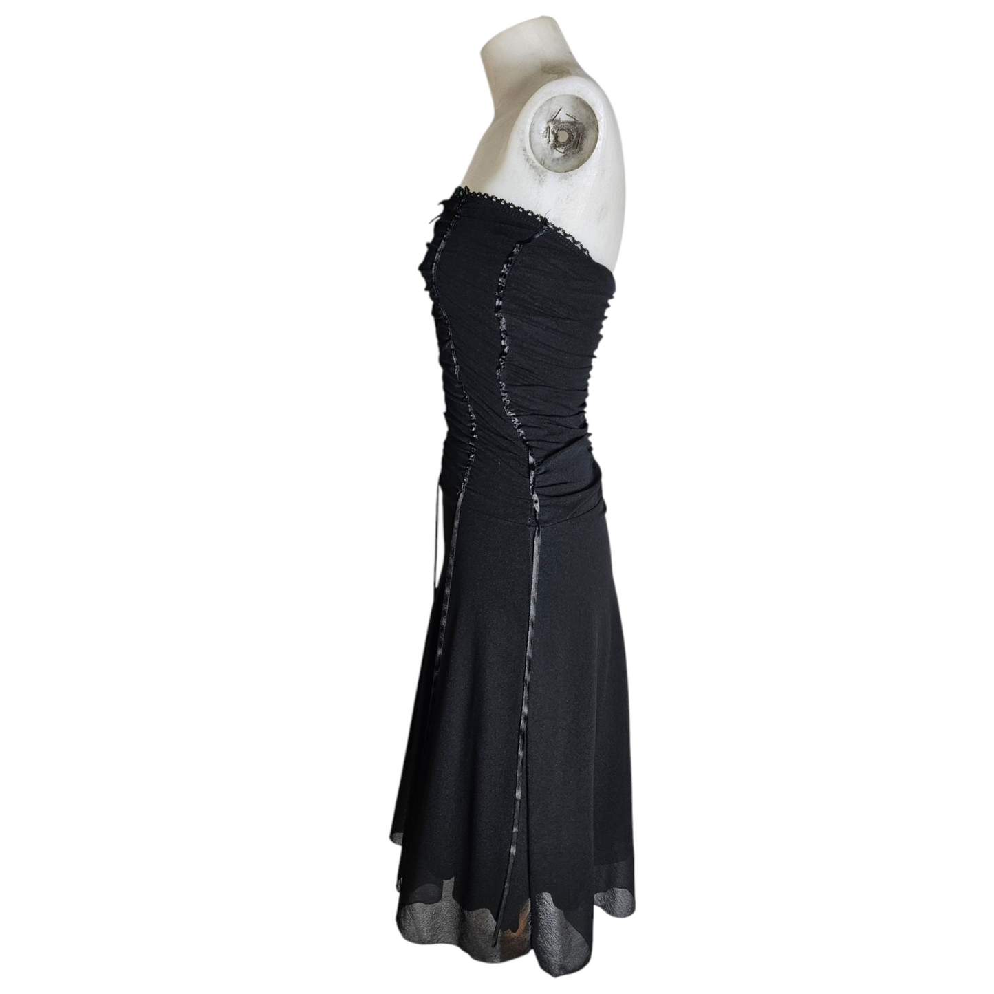 Strapless voile dress with satin trim