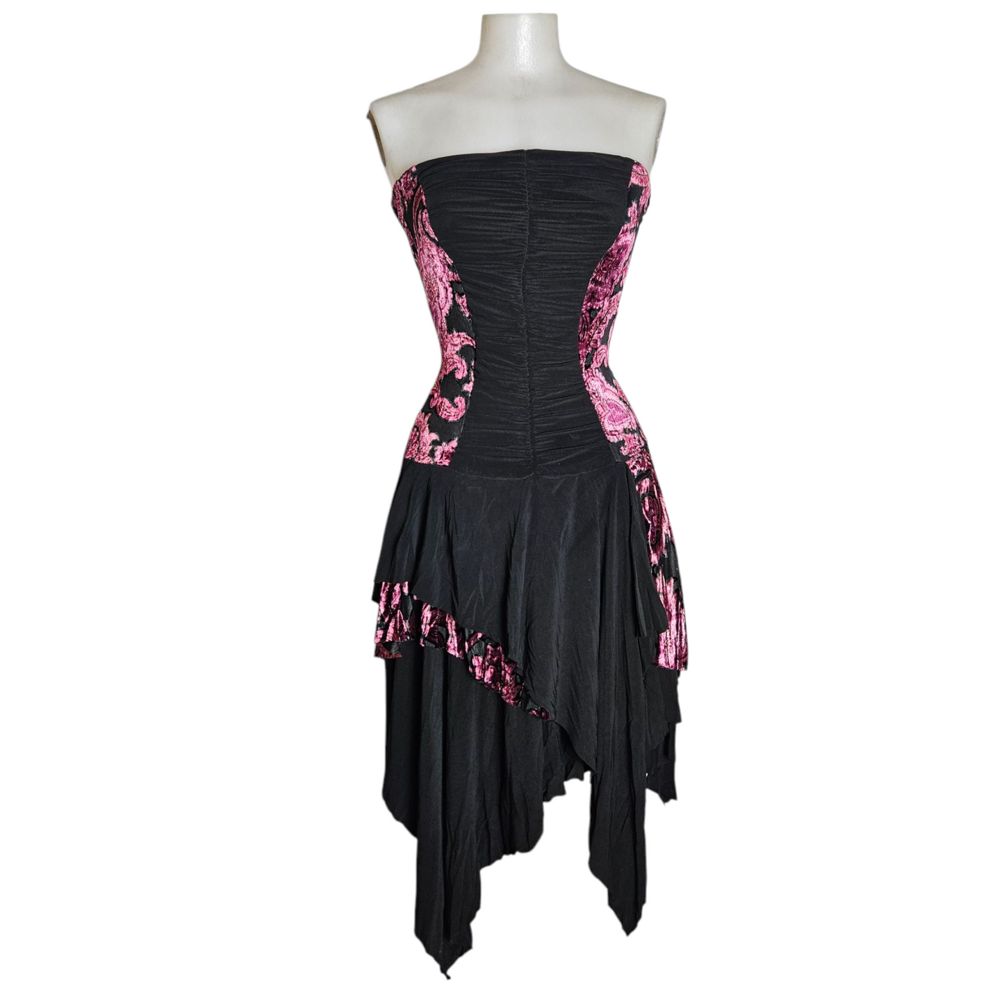 Robe strapless motifs velours ras