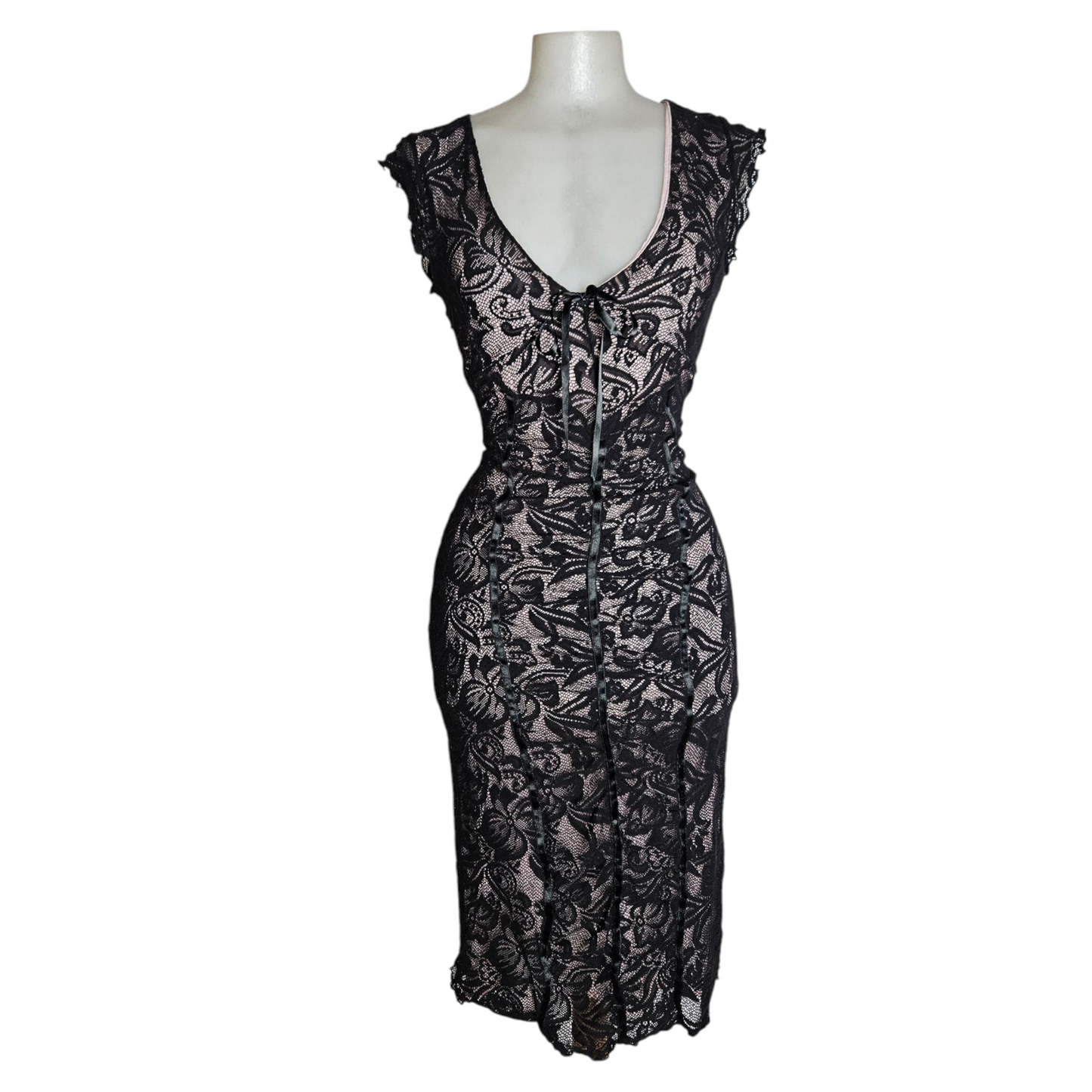 Black and pink lace dress