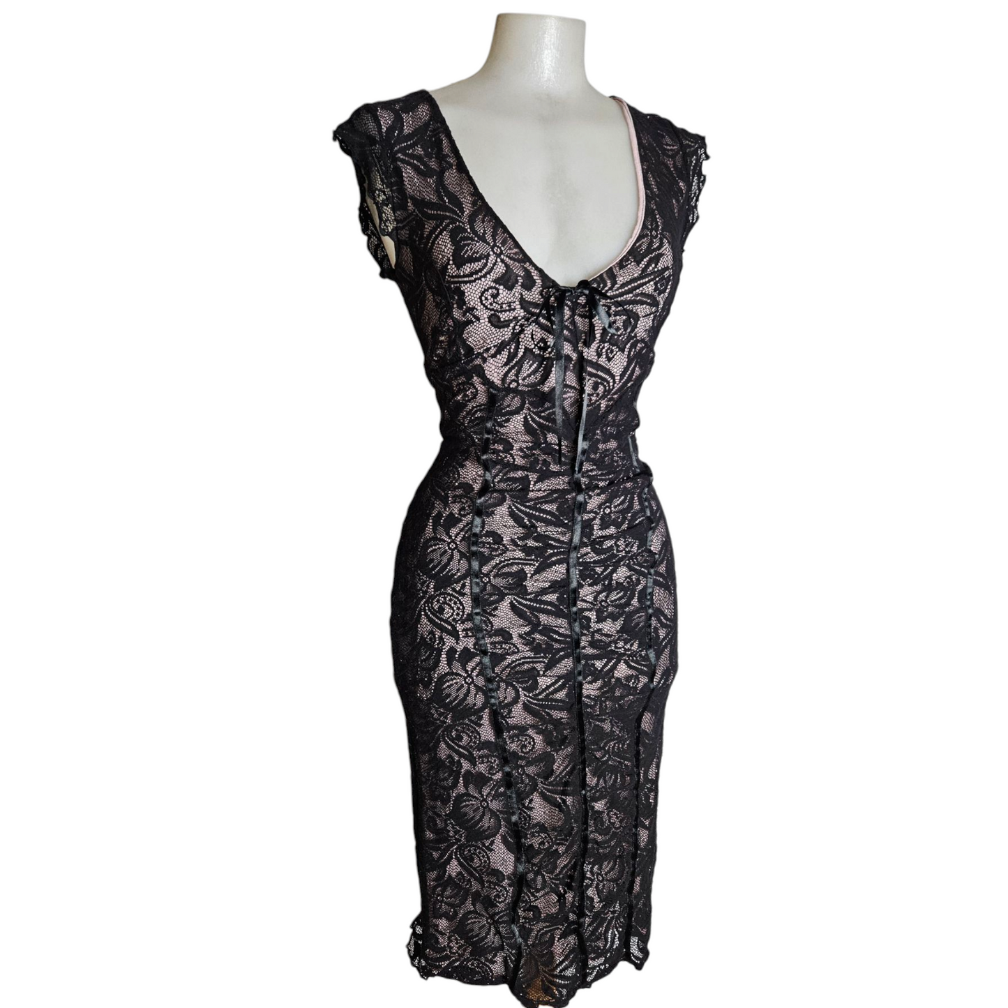 Black and pink lace dress
