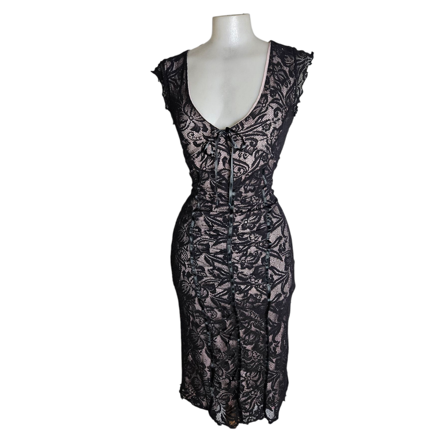 Black and pink lace dress
