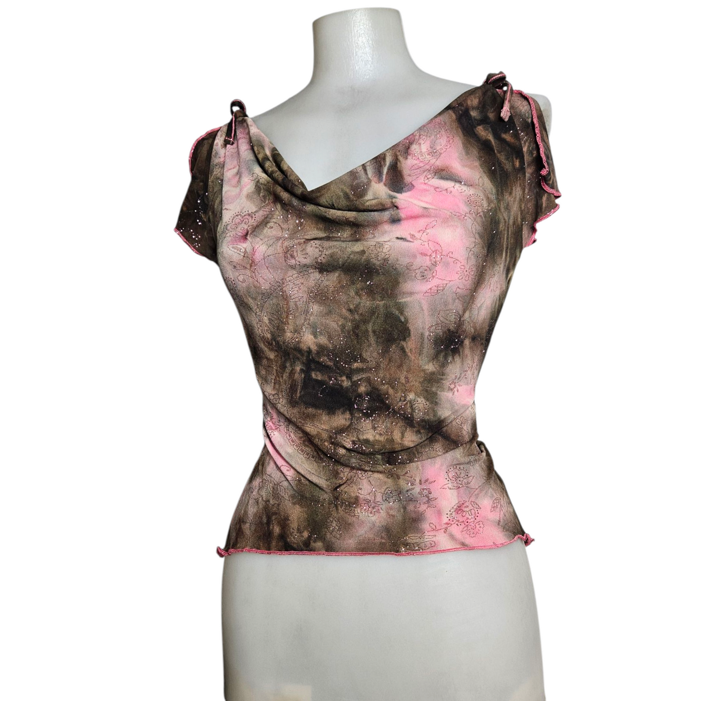 Haut col bénitier tie and Dye rose et marron