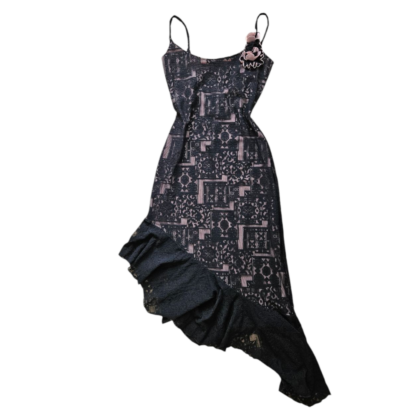Robe en dentelle noire et rose