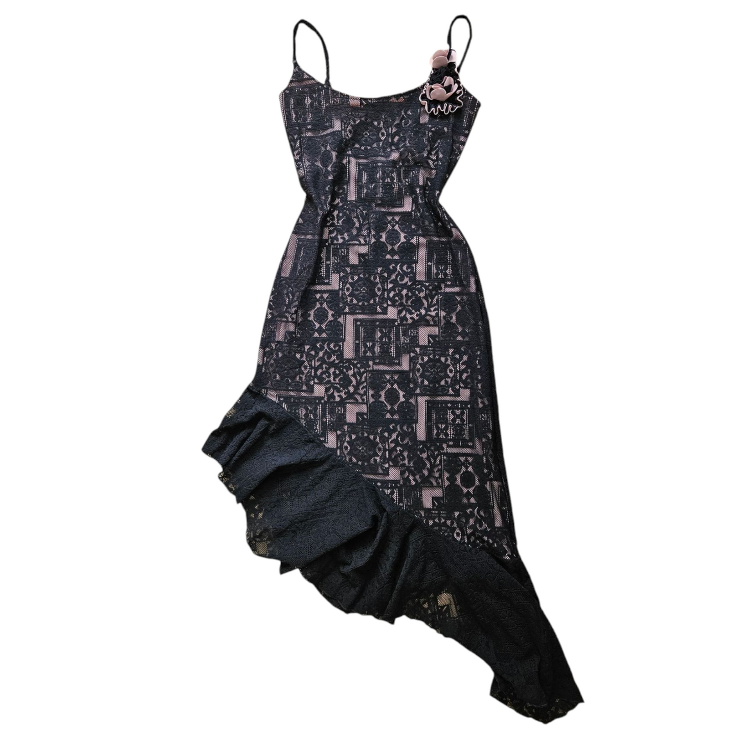 Robe en dentelle noire et rose