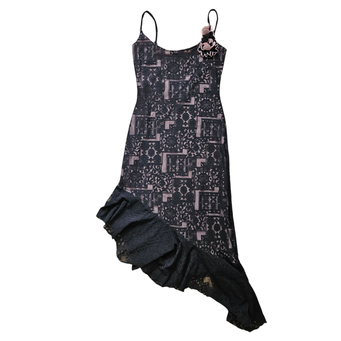 Robe en dentelle noire et rose