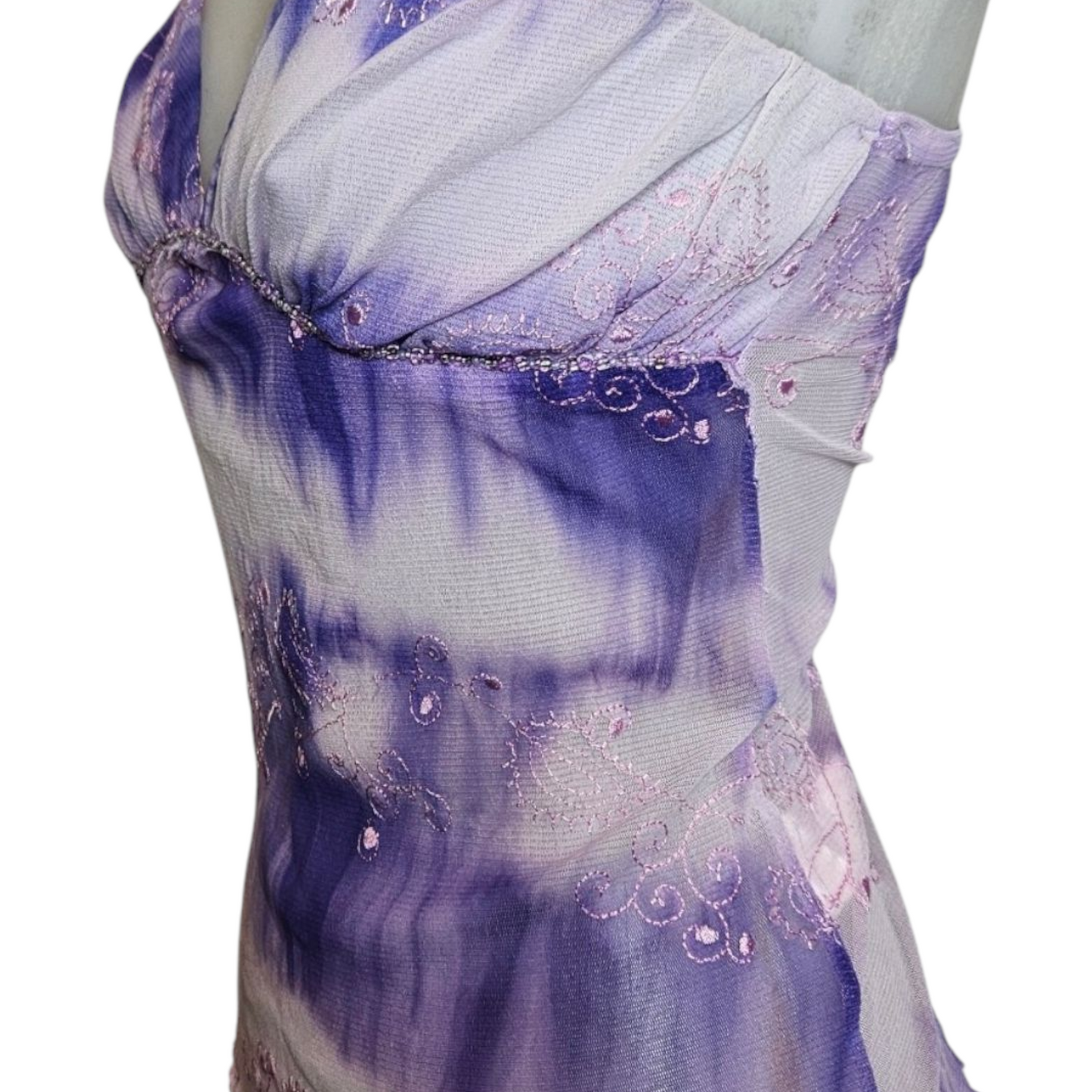 Purple voile top with rhinestone details