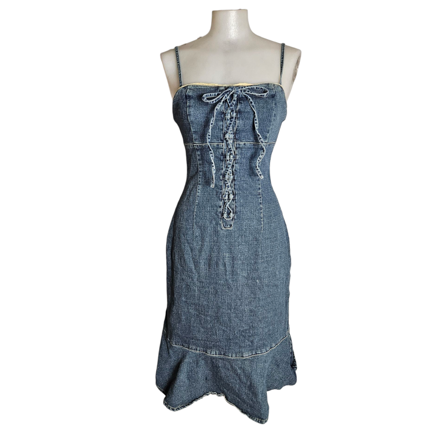 Lace-up denim dress