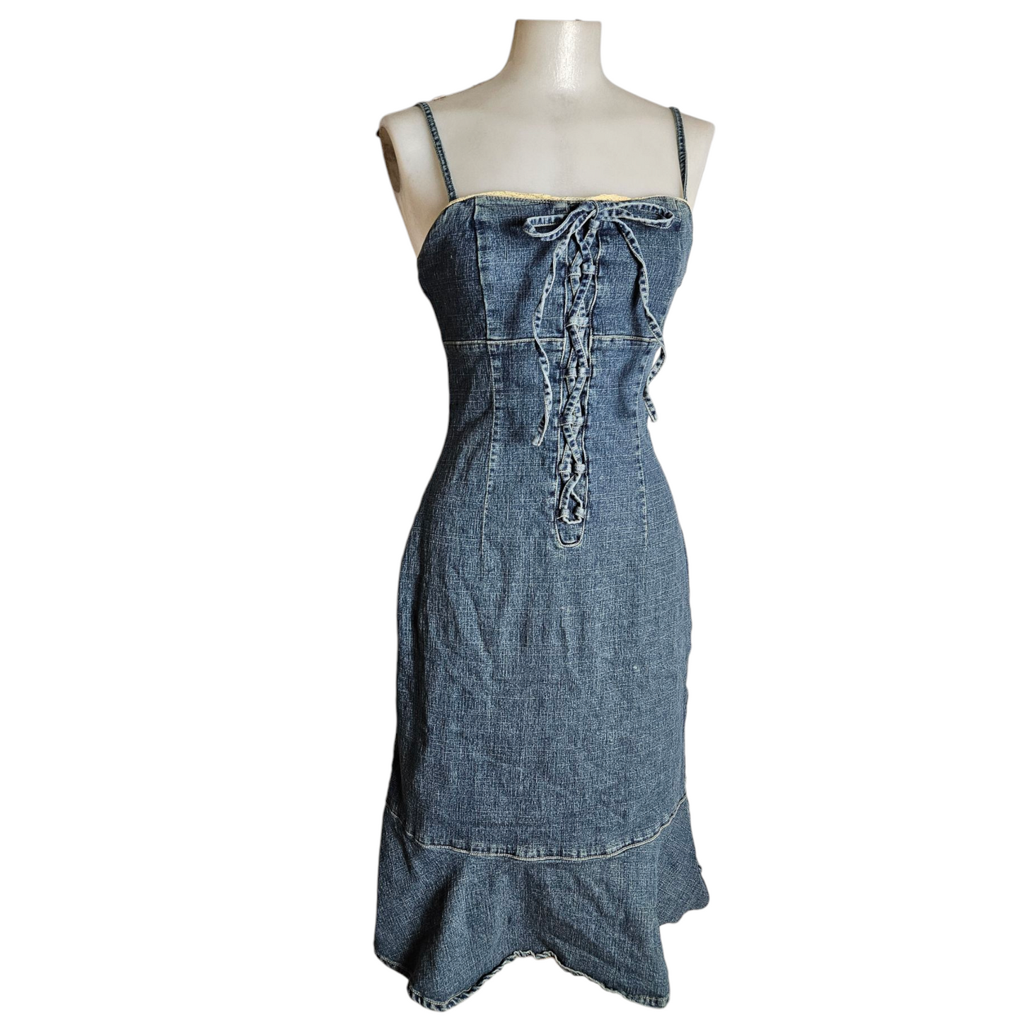 Lace-up denim dress