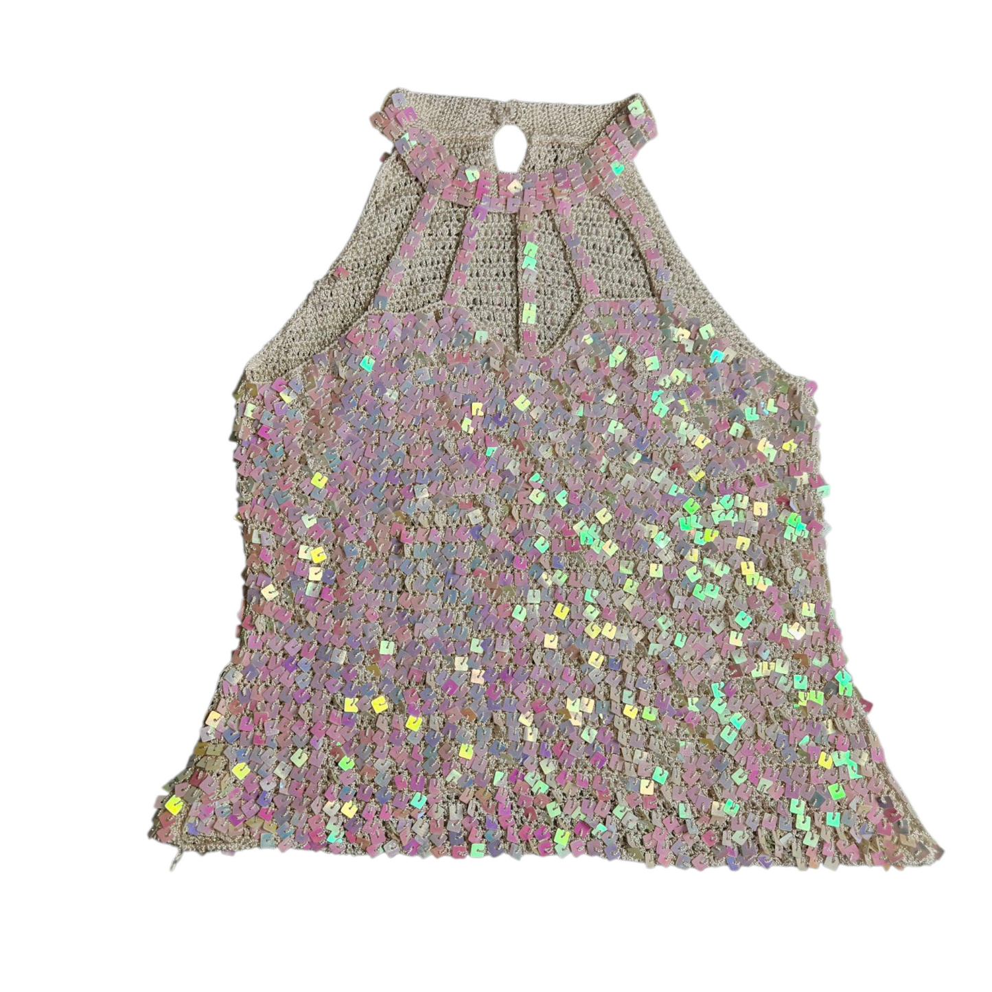 Open back in silk embroidered with sequins