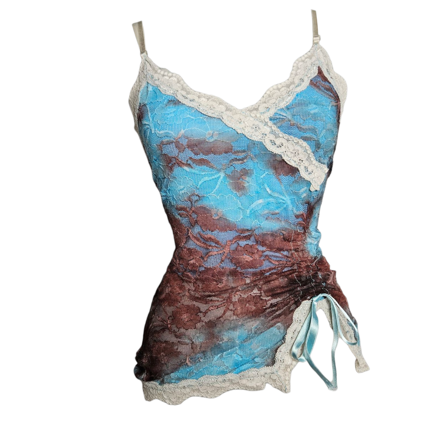 Haut en dentelle tie and Dye marron et bleu