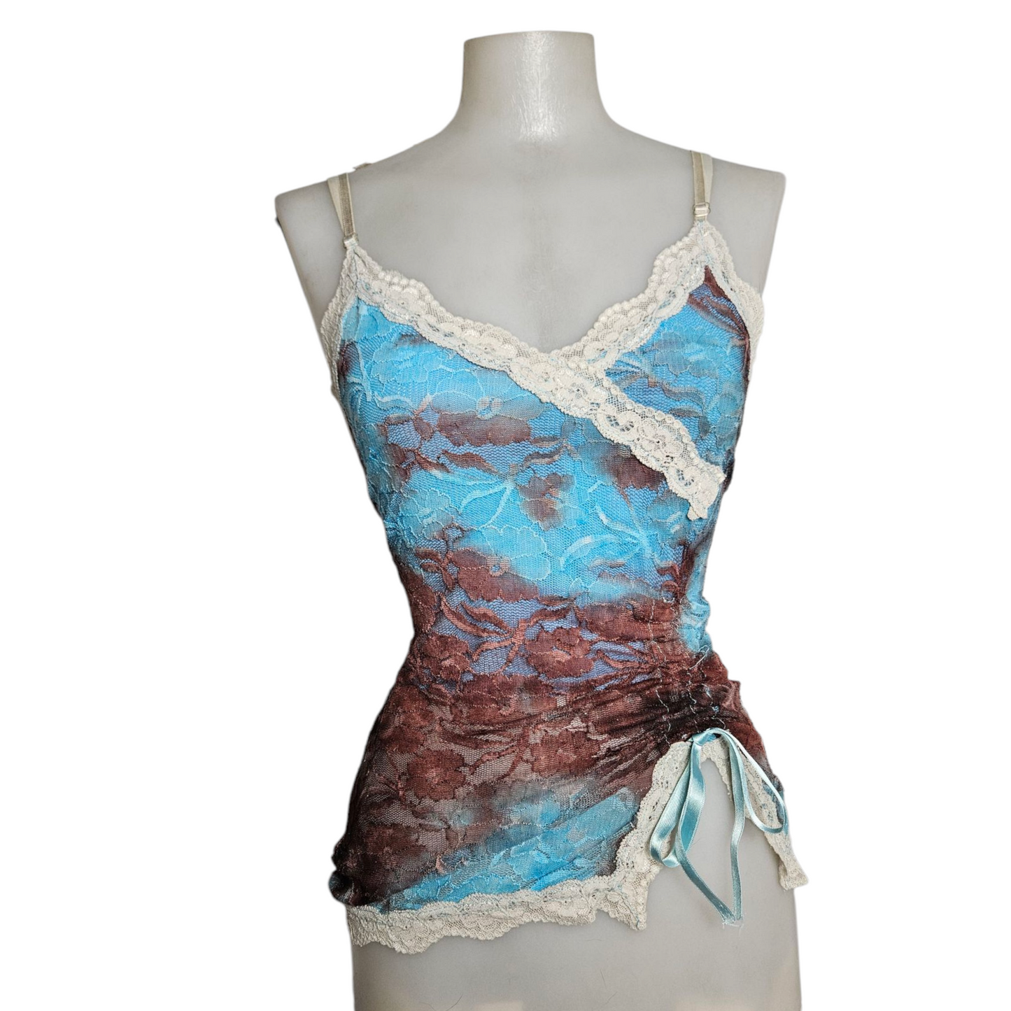 Haut en dentelle tie and Dye marron et bleu