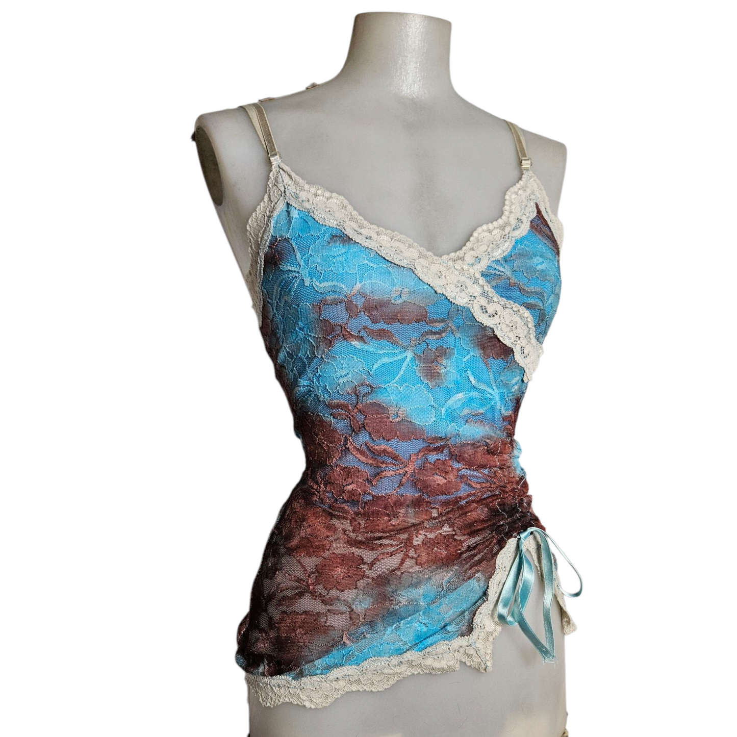 Haut en dentelle tie and Dye marron et bleu