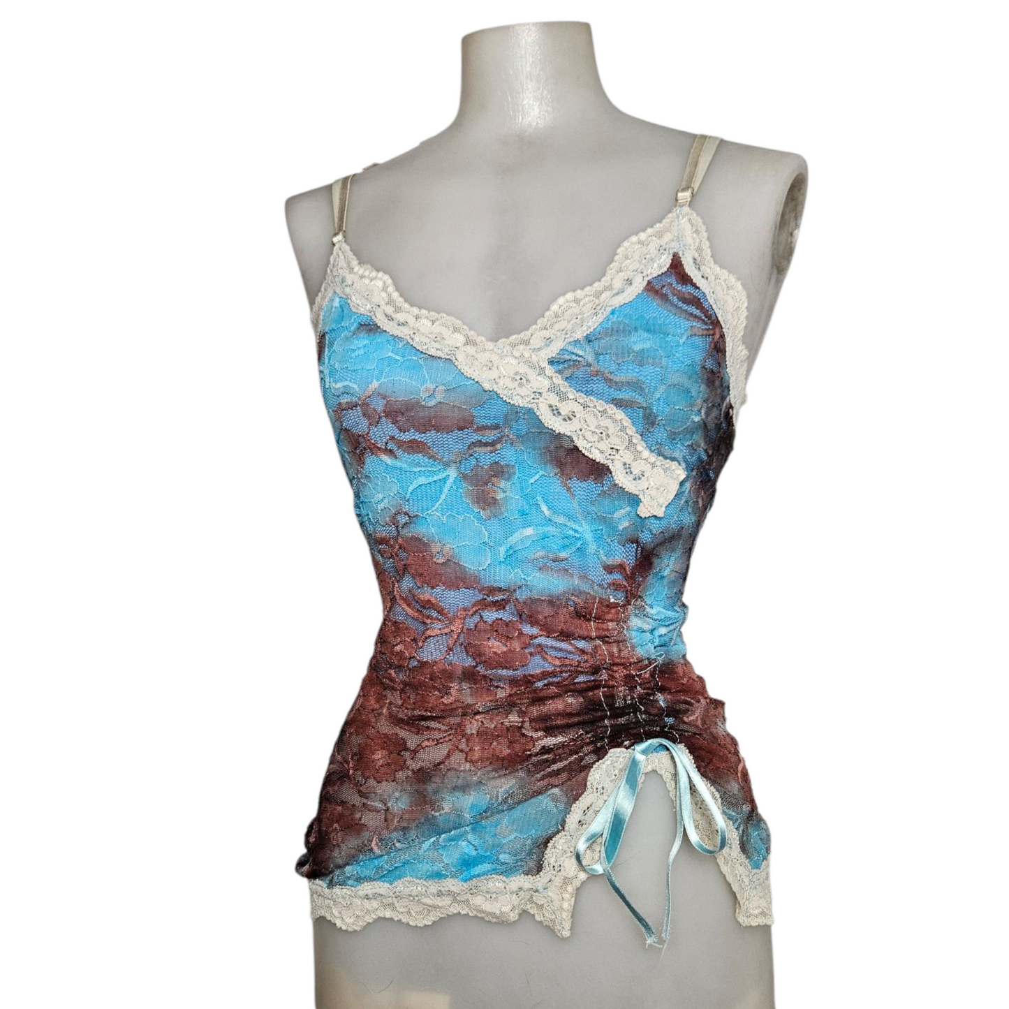 Haut en dentelle tie and Dye marron et bleu