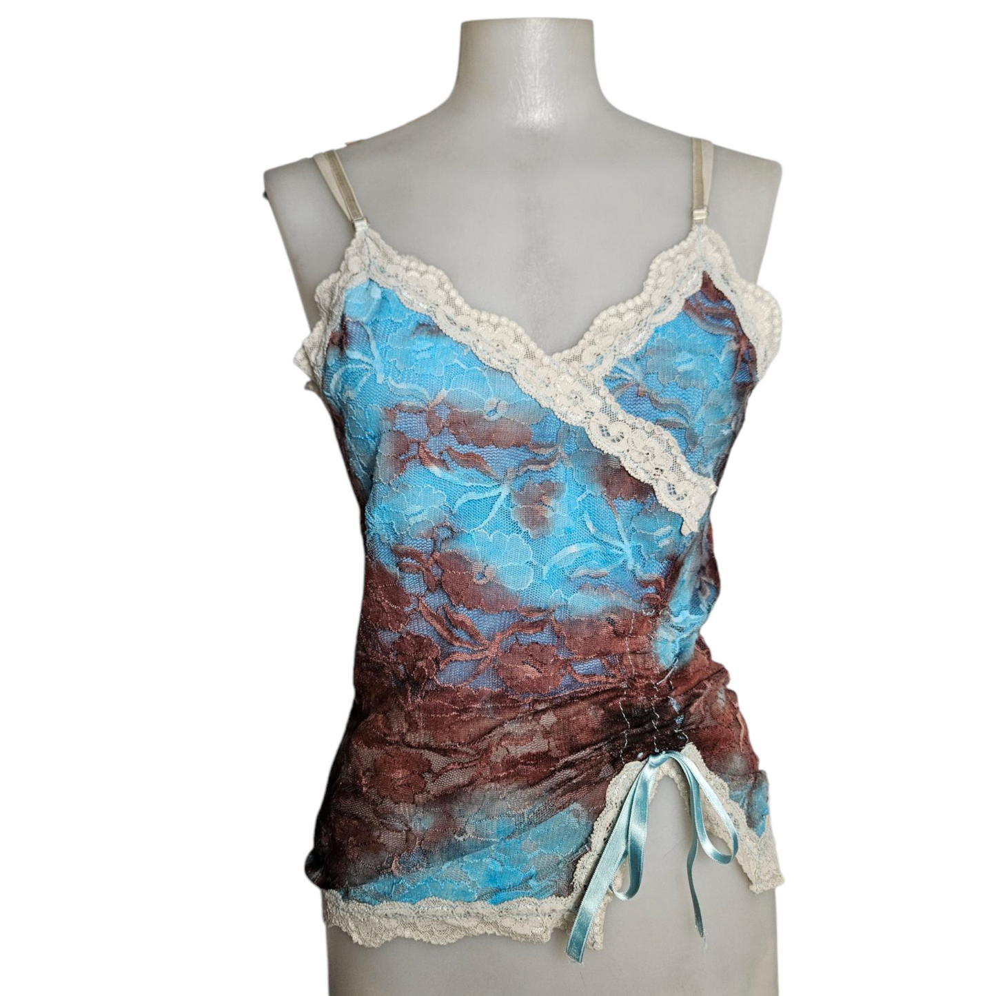Haut en dentelle tie and Dye marron et bleu