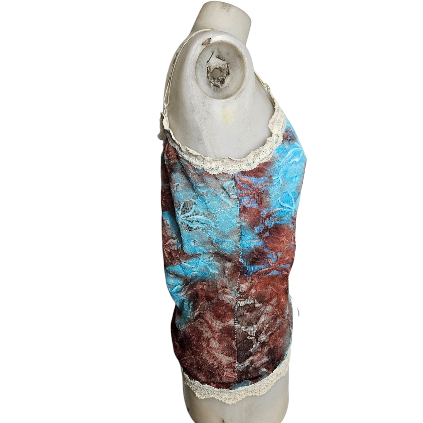 Haut en dentelle tie and Dye marron et bleu