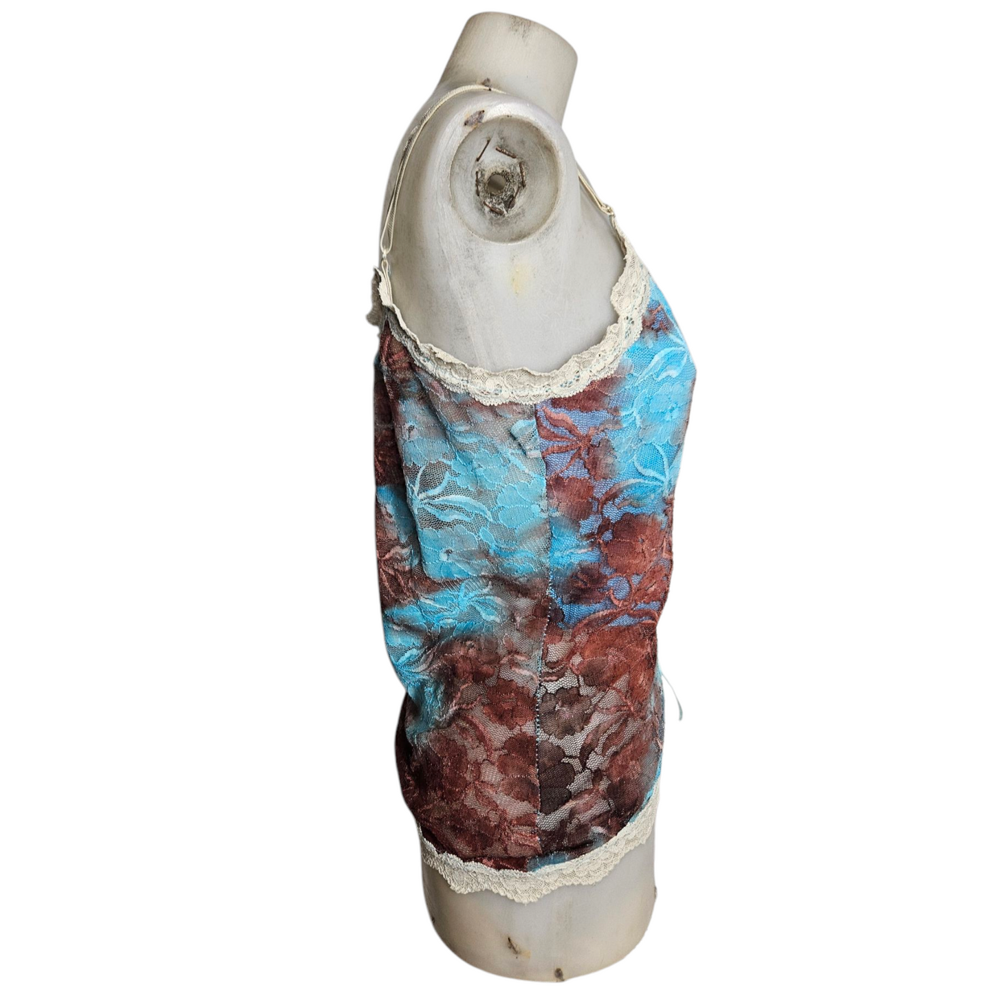 Haut en dentelle tie and Dye marron et bleu