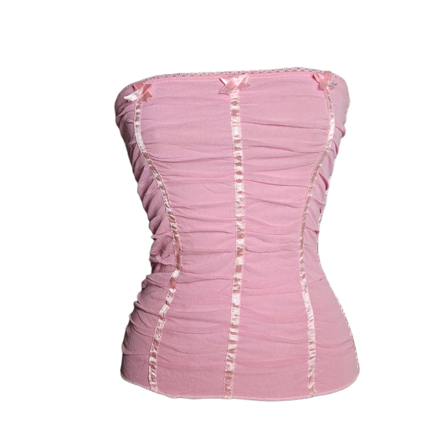 Pink bandeau top in pleated voile