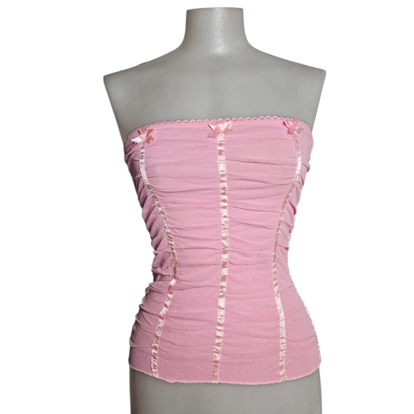 Pink bandeau top in pleated voile