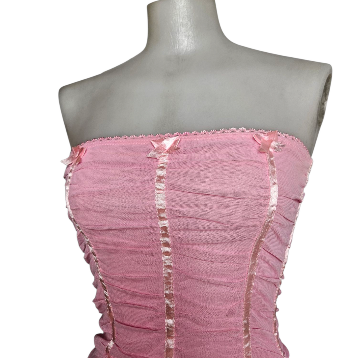 Pink bandeau top in pleated voile