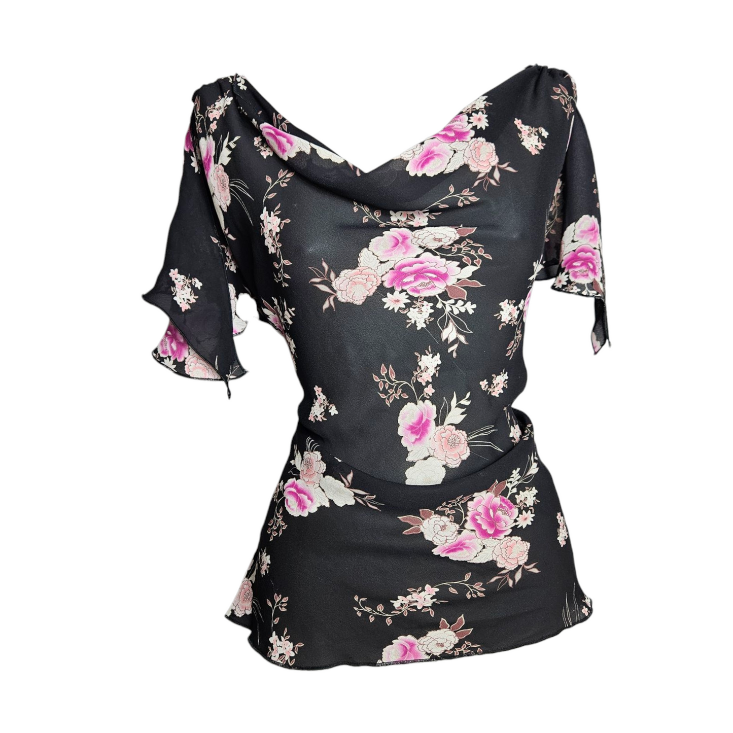 Floral voile top with slit sleeves