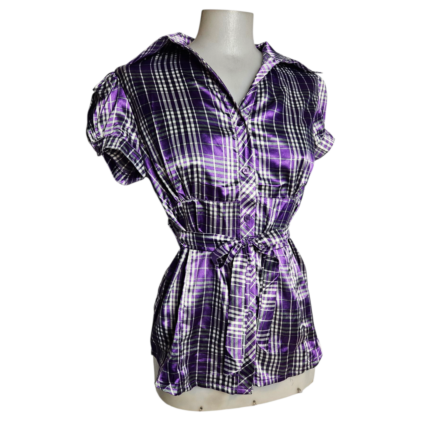 Short-sleeved satin blouse