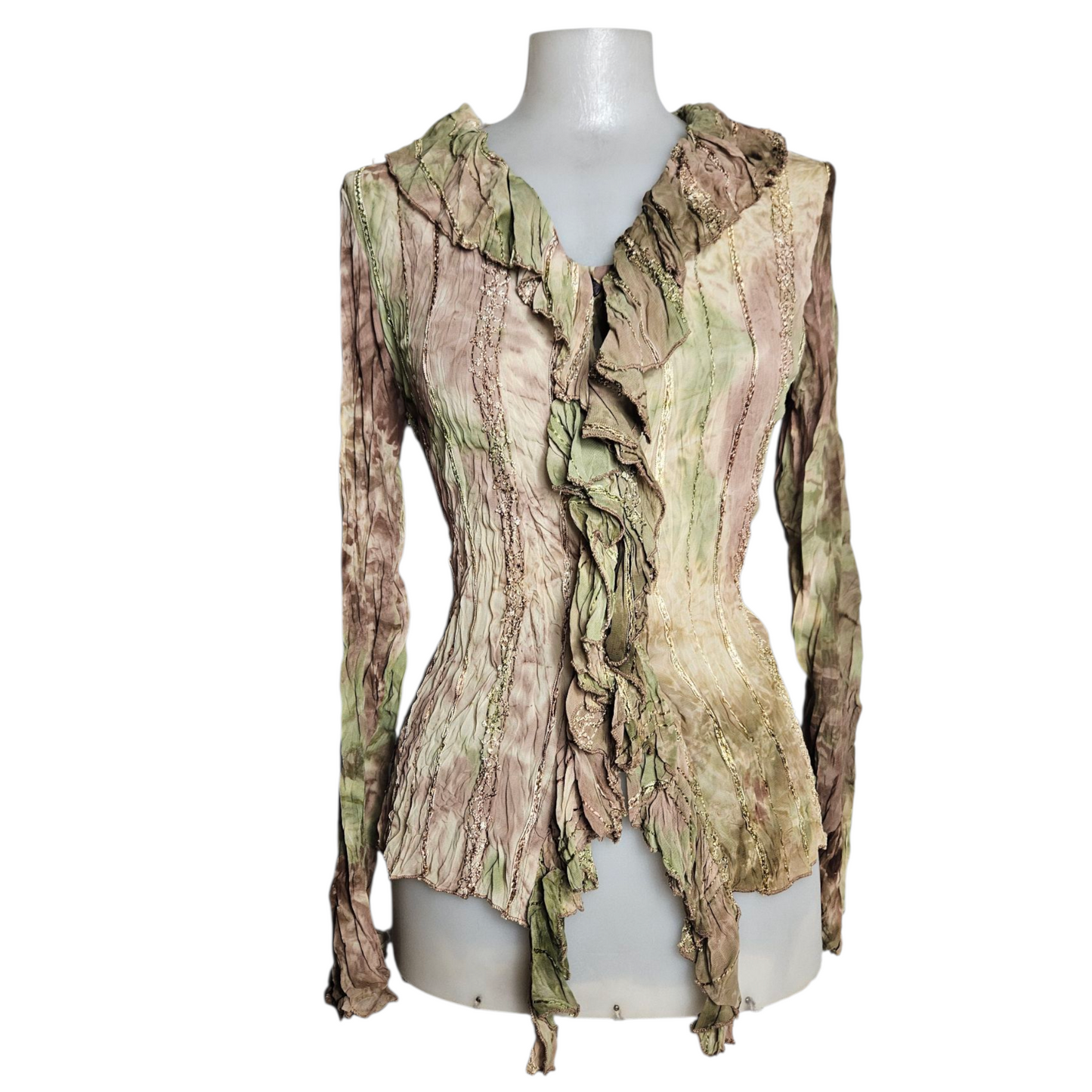 Green and brown tie-dye voile blouse