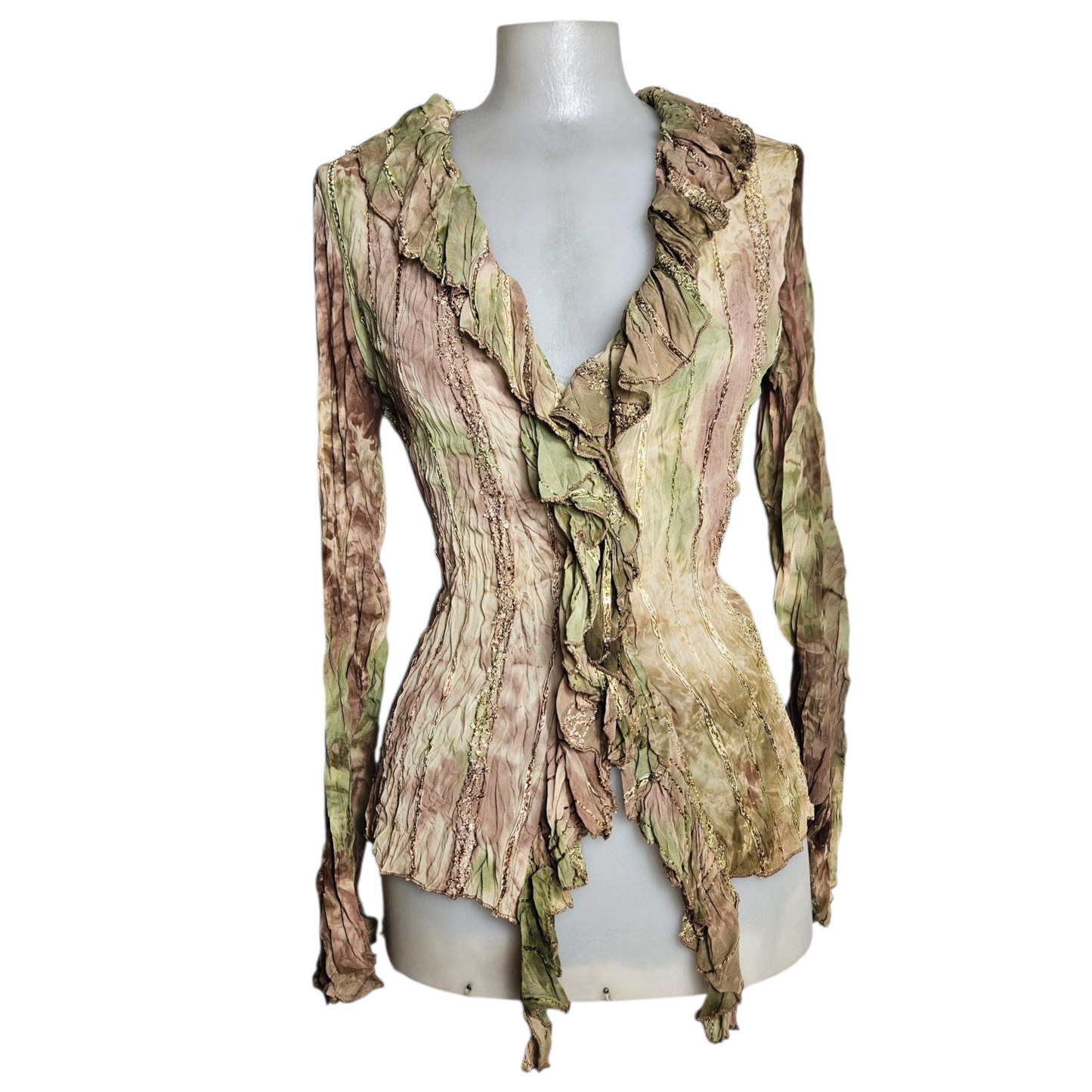 Green and brown tie-dye voile blouse