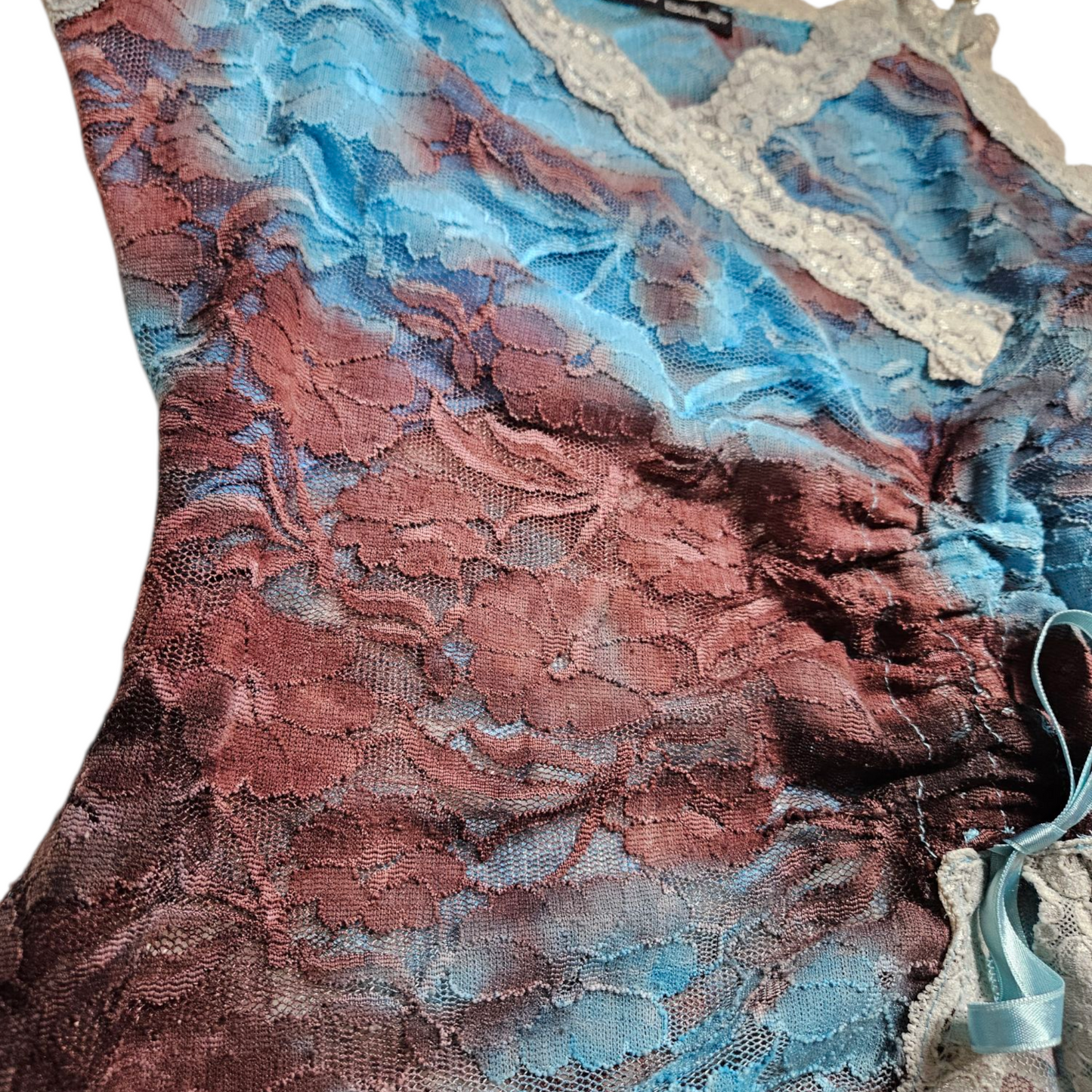 Haut en dentelle tie and Dye marron et bleu