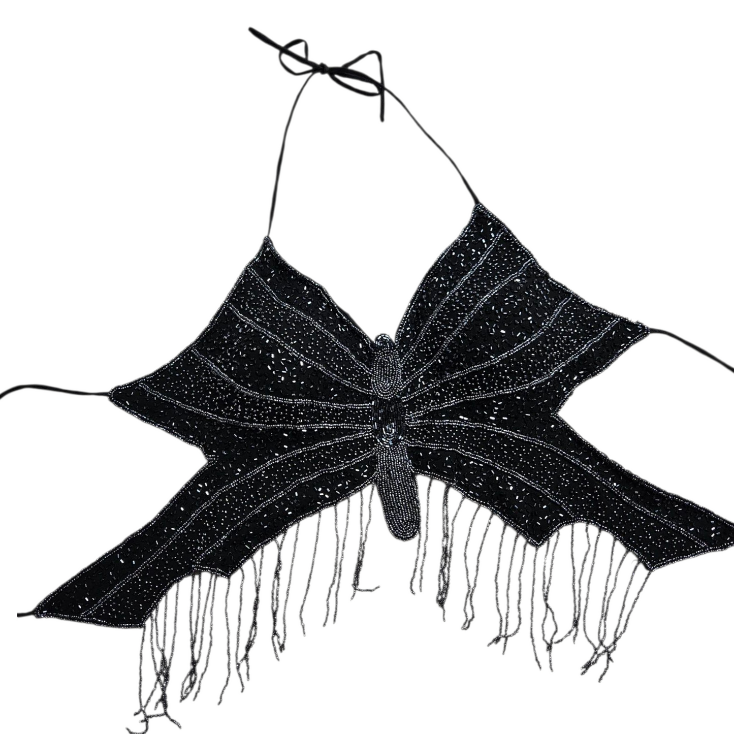 Dos nu papillon brodé de perles et sequins