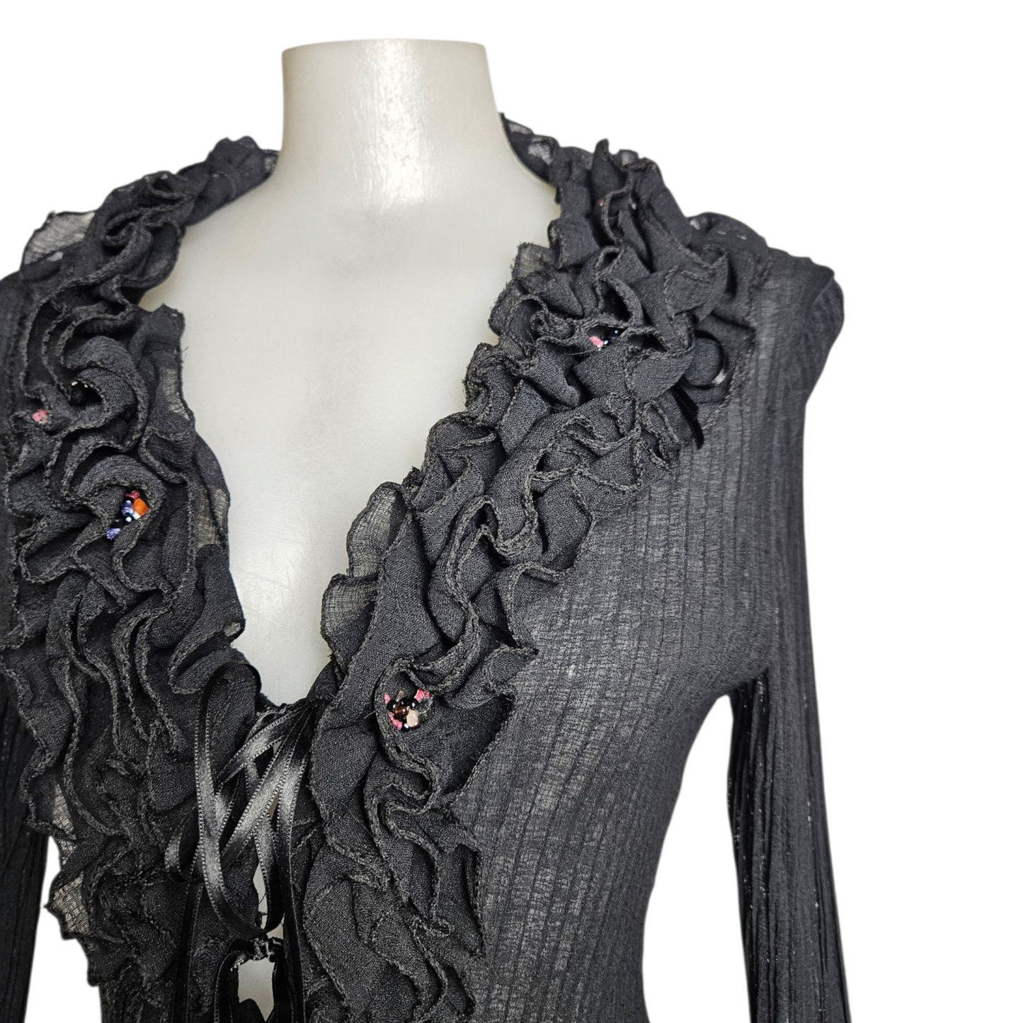 Voile blouse with ruffles and pearl details