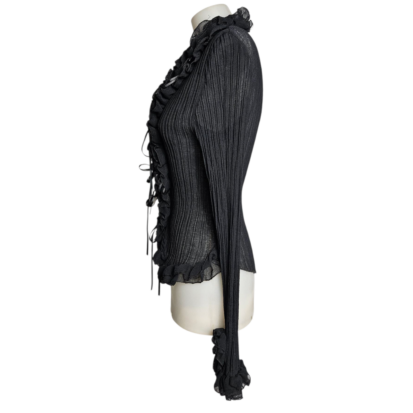 Voile blouse with ruffles and pearl details