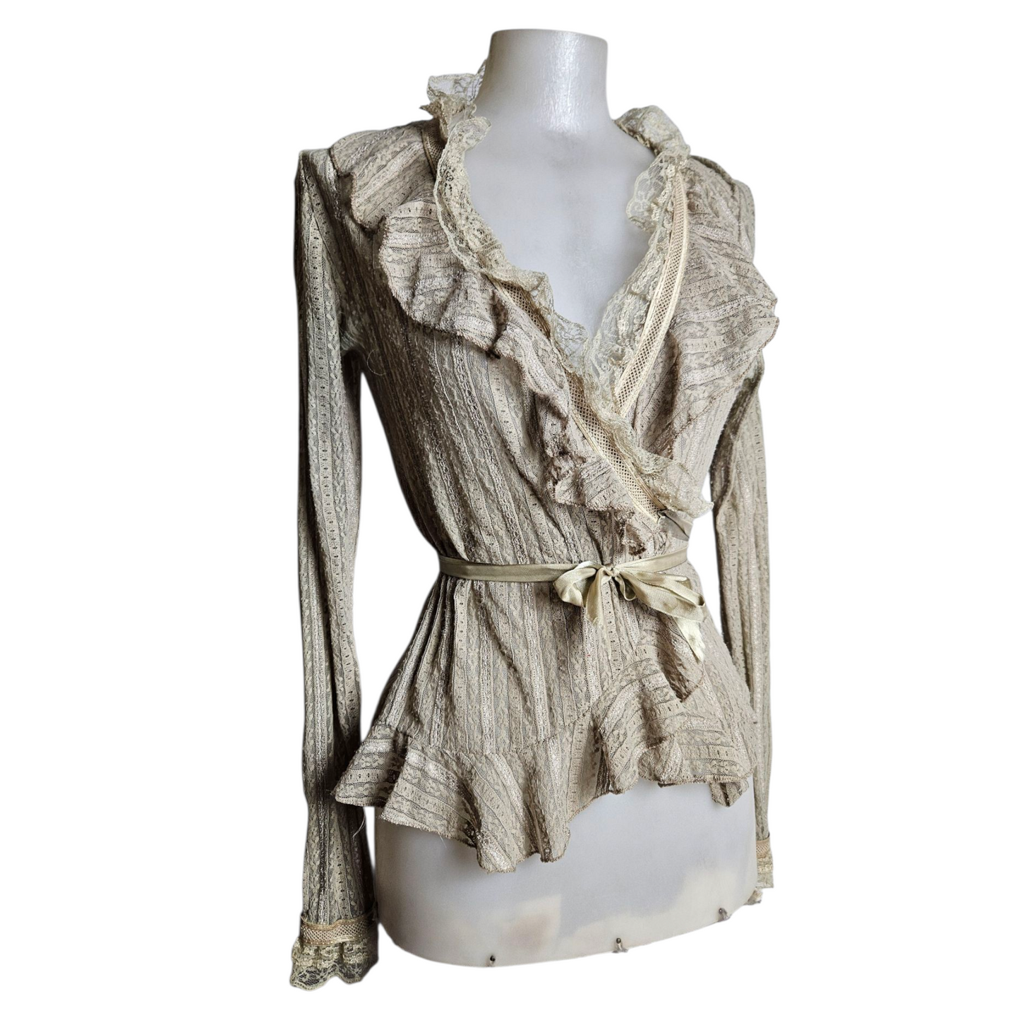 Ruffled lace wrap dress