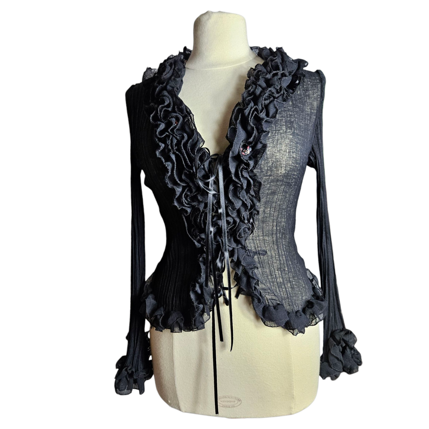 Voile blouse with ruffles and pearl details