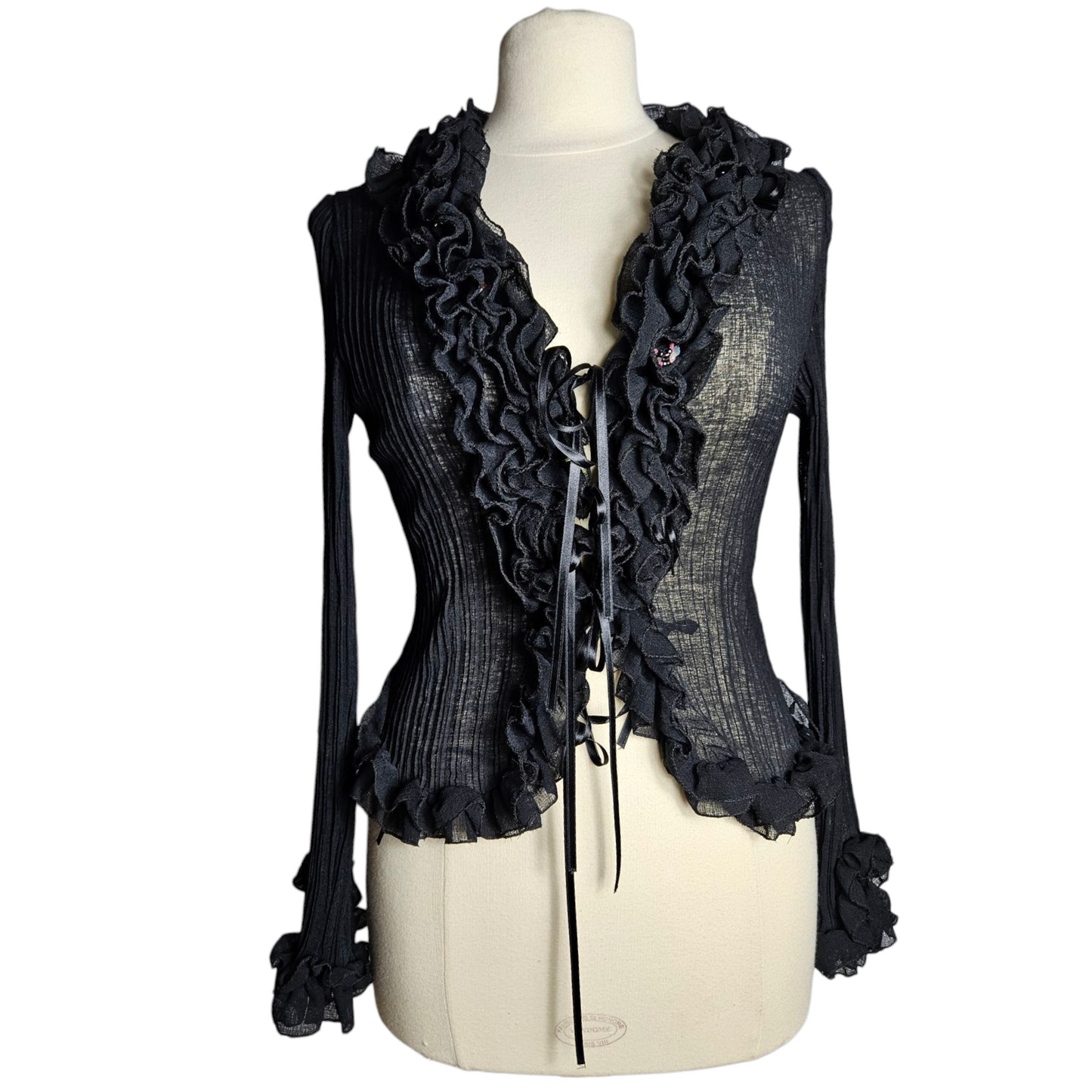 Voile blouse with ruffles and pearl details