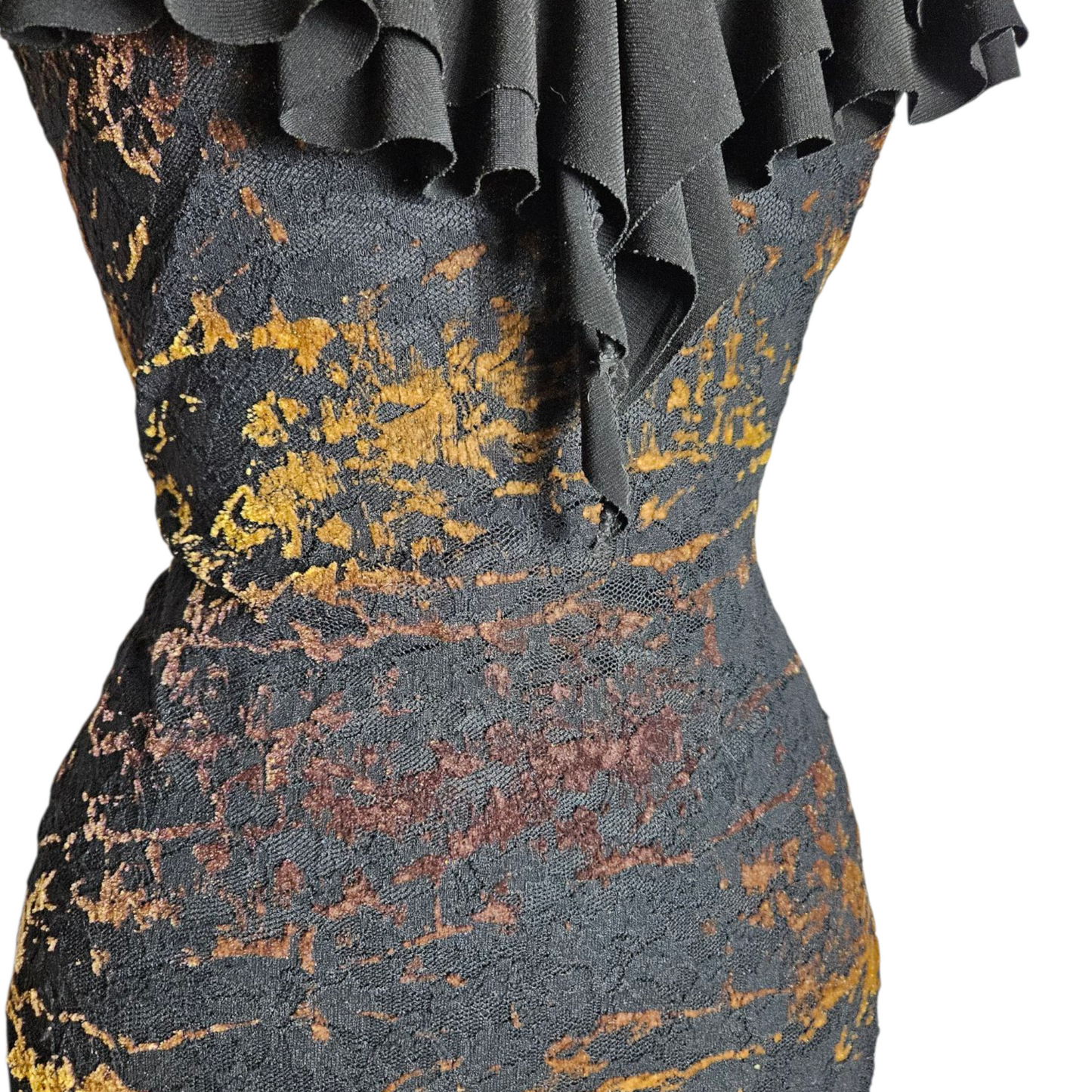Asymmetrical dress with velvet patterns