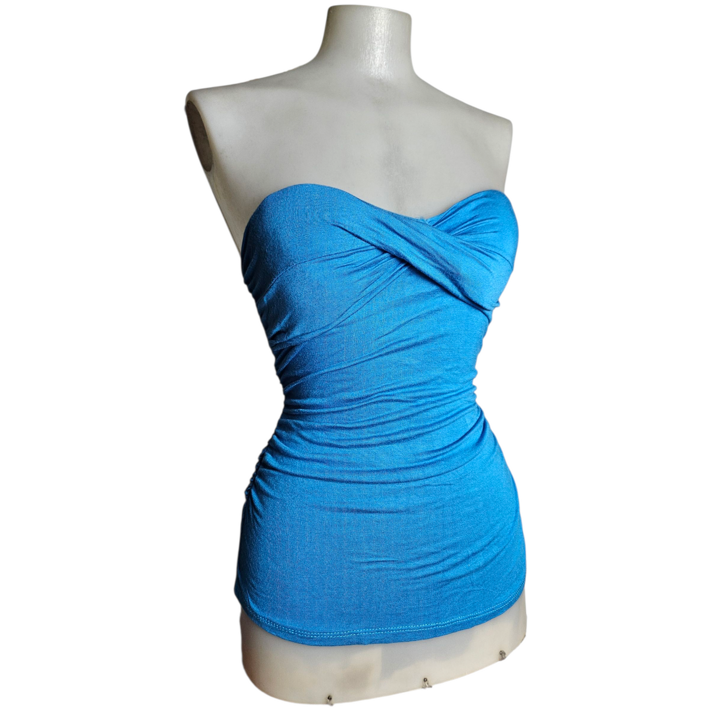Blue strapless top