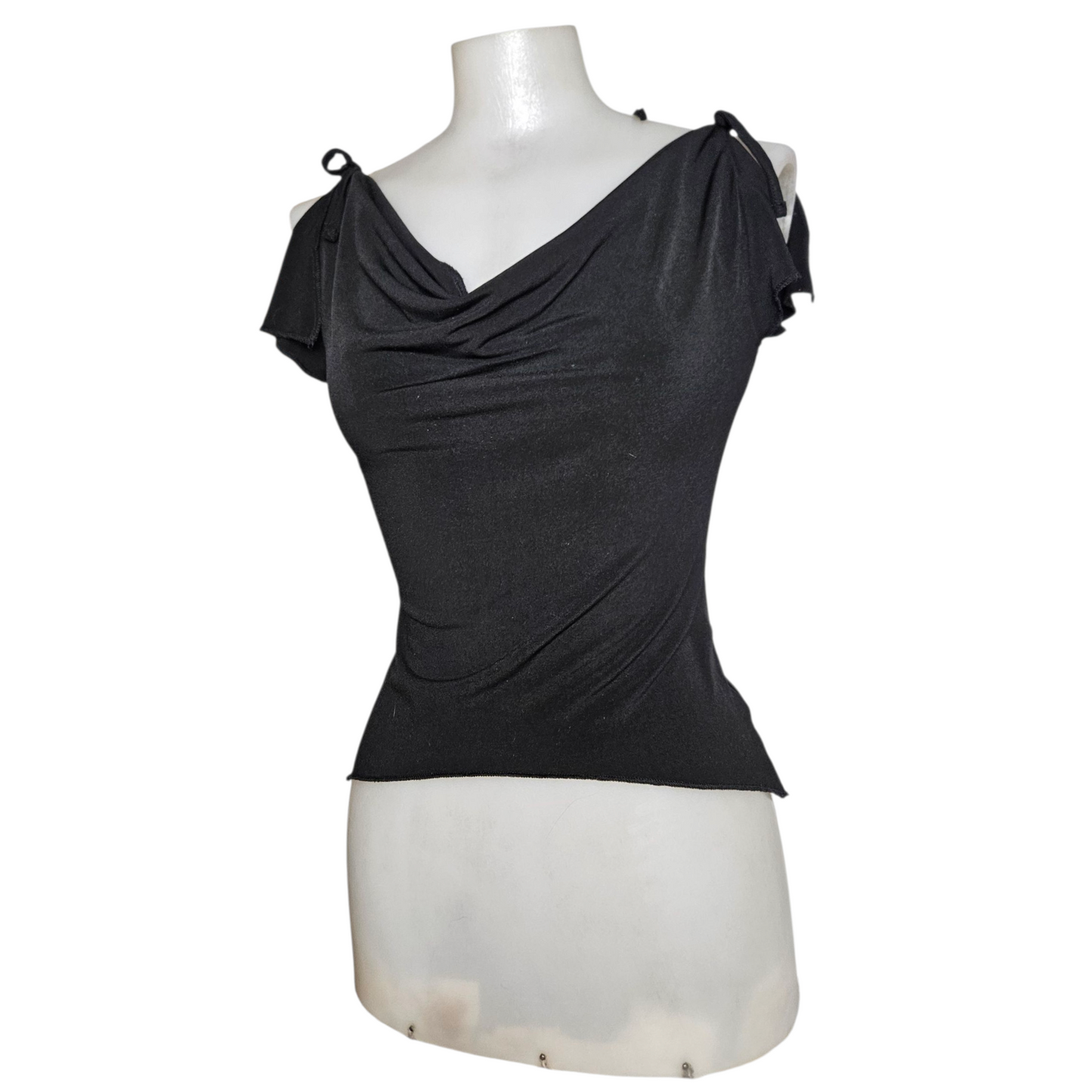 High cowl neck with slit sleeves