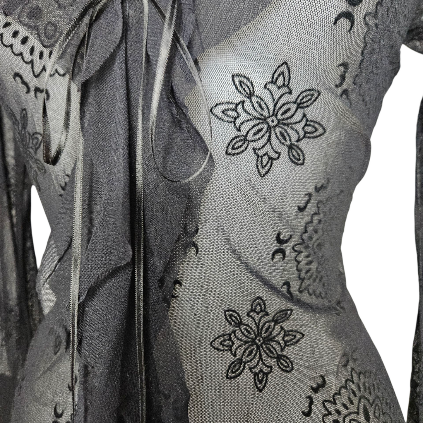 Black voile top with floral ruffles