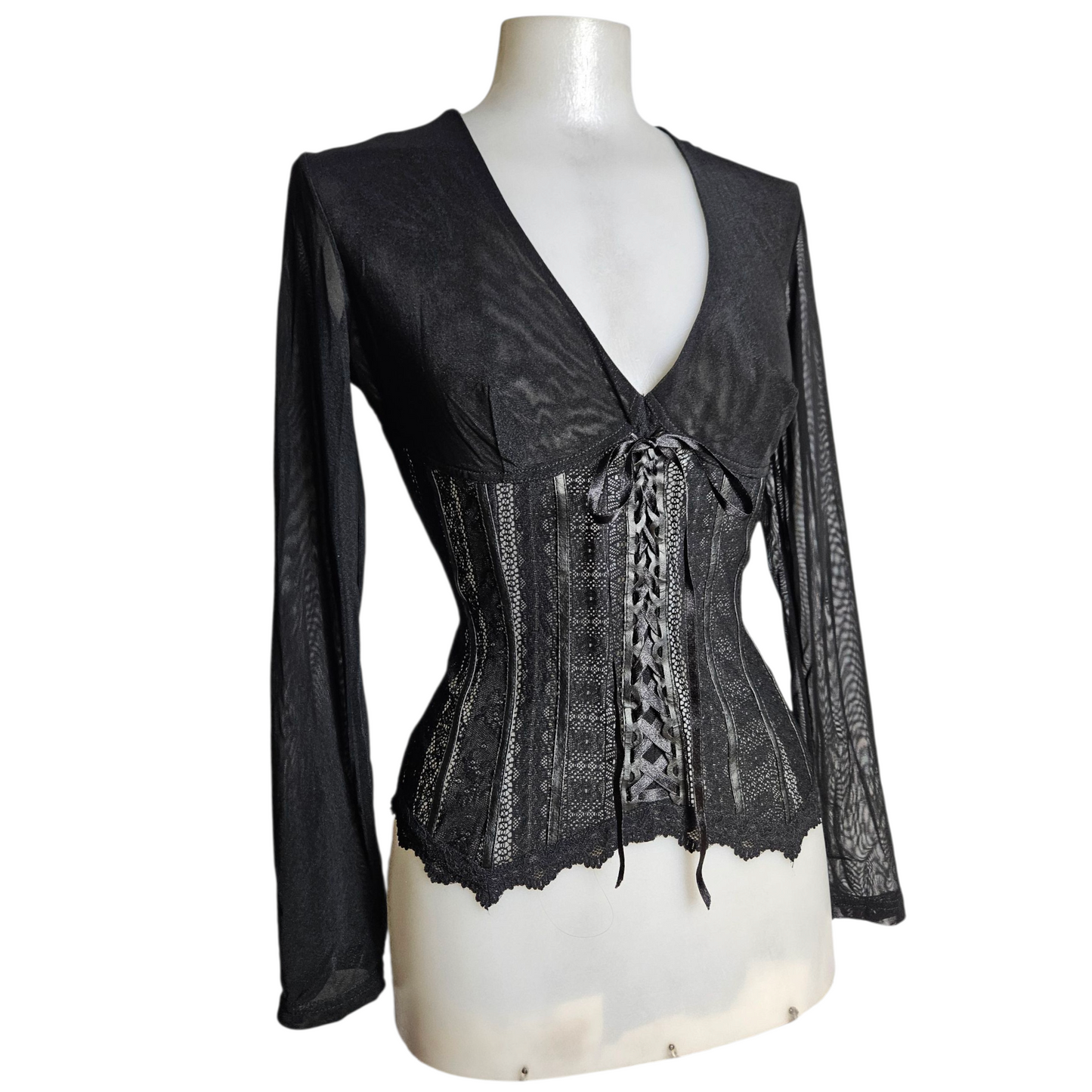Lace and voile top with lacing