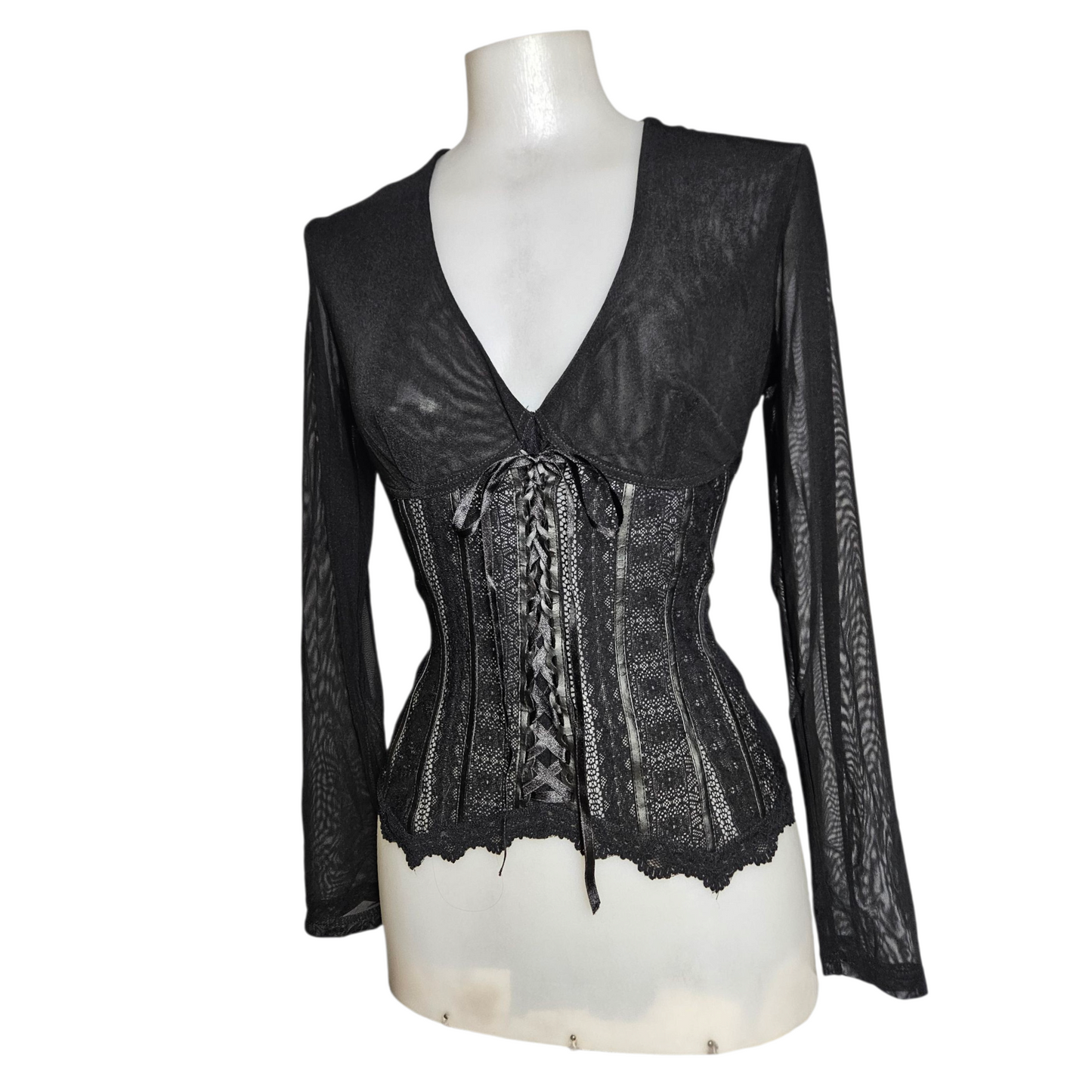 Lace and voile top with lacing