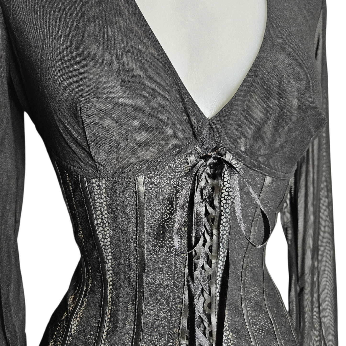 Lace and voile top with lacing